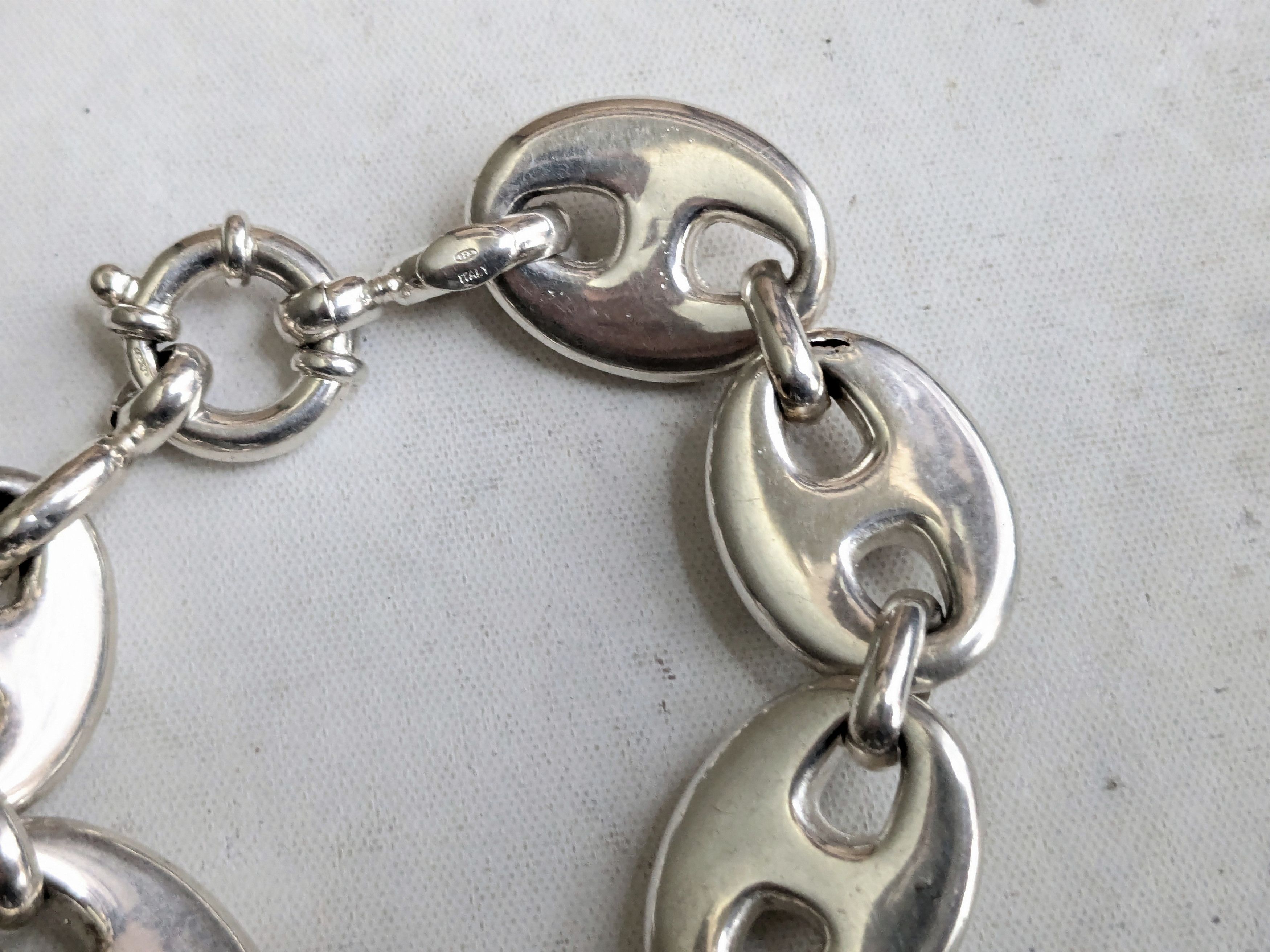 Jewelry Vintage Sterling Silver Bracelet Mariner Anchor Puffy Hollow Size 26 - 7 Thumbnail