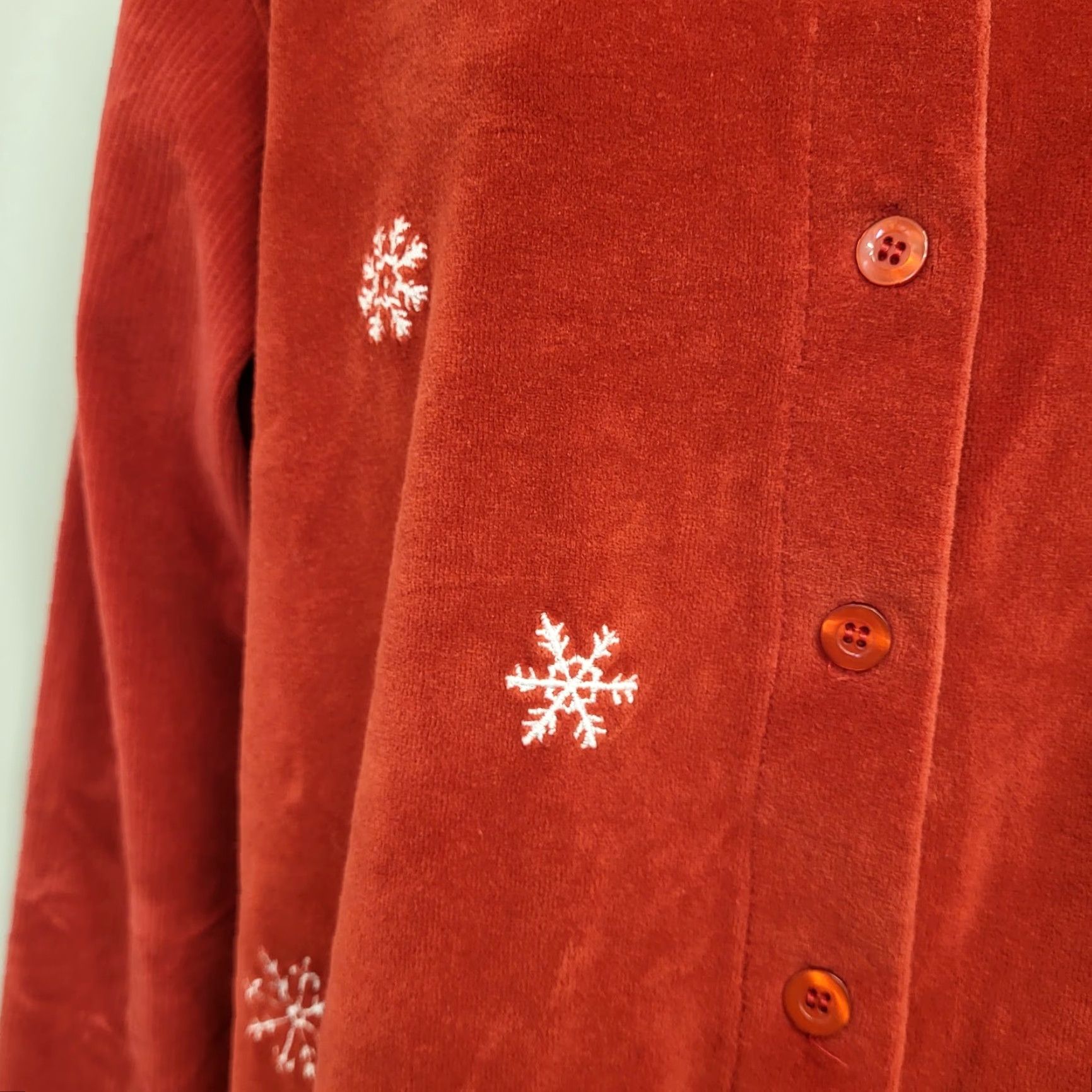 Vintage Capacity Blouse Womens Medium Red Button Up Fleece Christmas Snowflake Embroidery Shirt Size M / US 6-8 / IT 42-44 - 6 Thumbnail