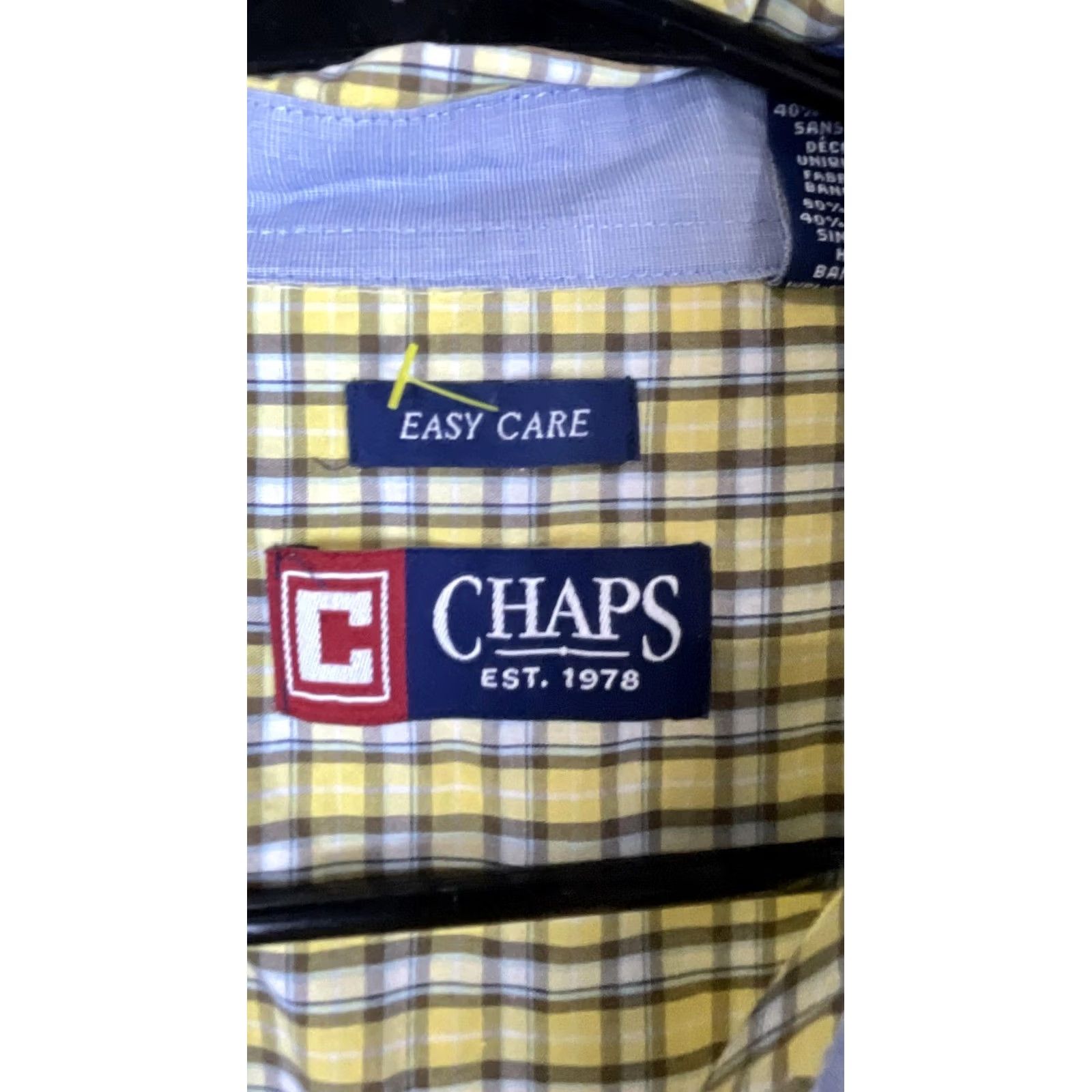 Chaps Chaps Shirt Mens XL Yellow Brown Plaid Button Down Short Sleeve Easy Care Logo Size US XL / EU 56 / 4 - 3 Thumbnail