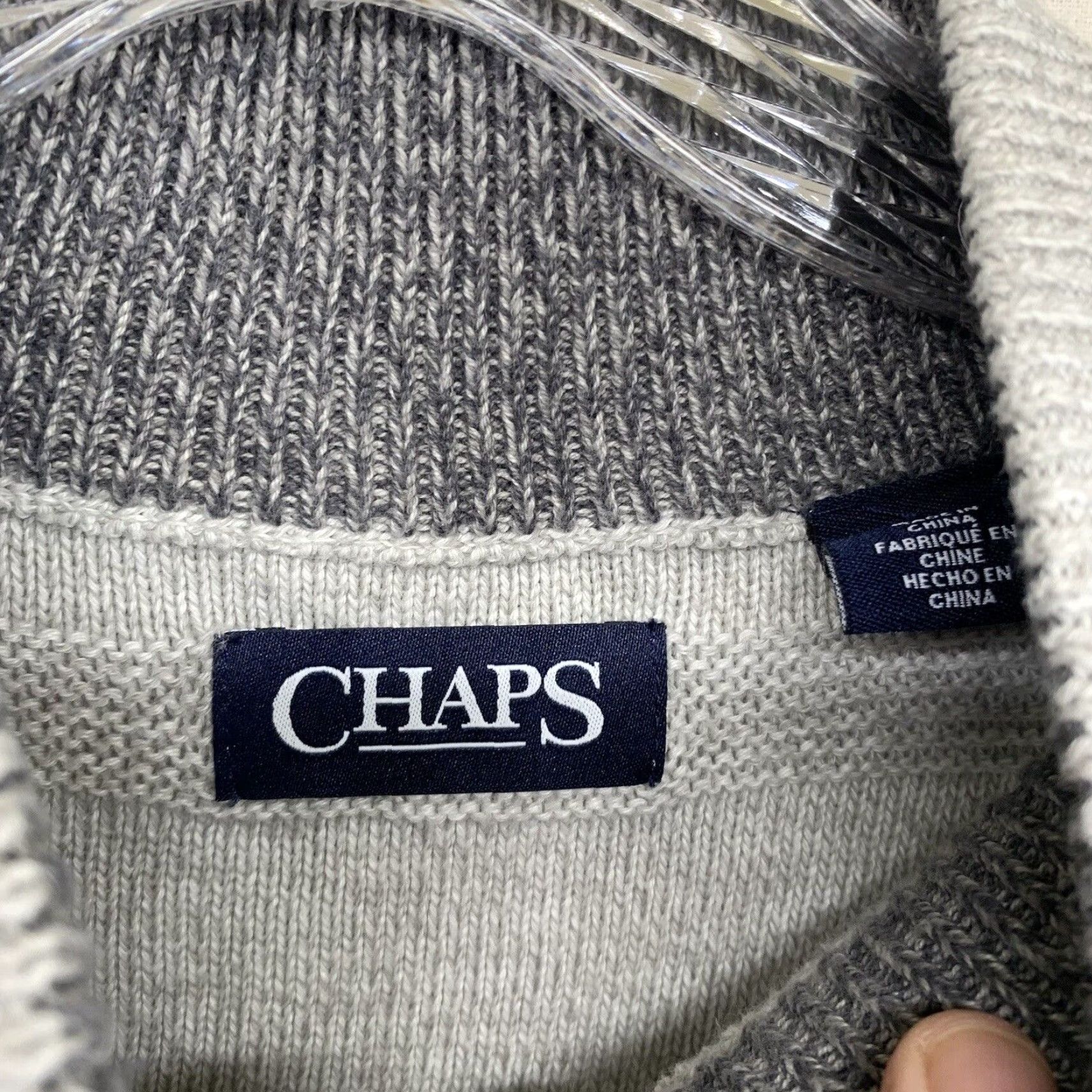 Chaps Chaps 2XL Men's Cotton Sweater Light Gray Striped Mock Neck Henley, Heavyweight, Breathable, Casual, 90s Preppy Size US XXL / EU 58 / 5 - 3 Thumbnail