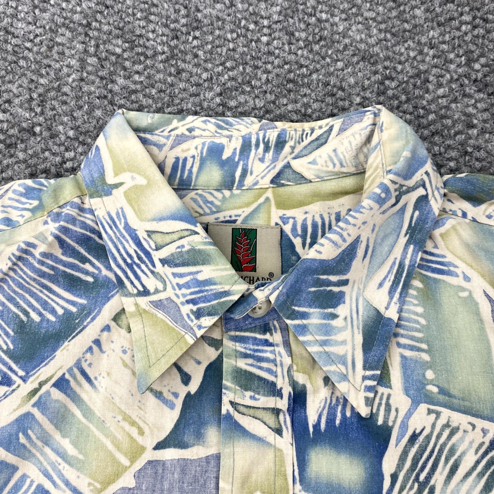 Tori Richard Tori Richard Shirt XL Blue Leaf Print Hawaiian Button-Up Short Sleeve Cotton Aloha Beach Mens Size US XL / EU 56 / 4 - 2 Thumbnail