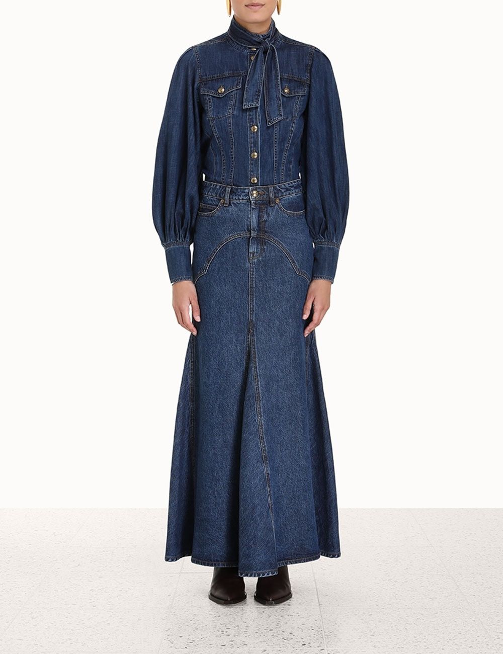 Zimmermann oc11z0225 Luminosity Denim Corset Shirt in Blue Size L / US 10 / IT 46 - 2 Thumbnail