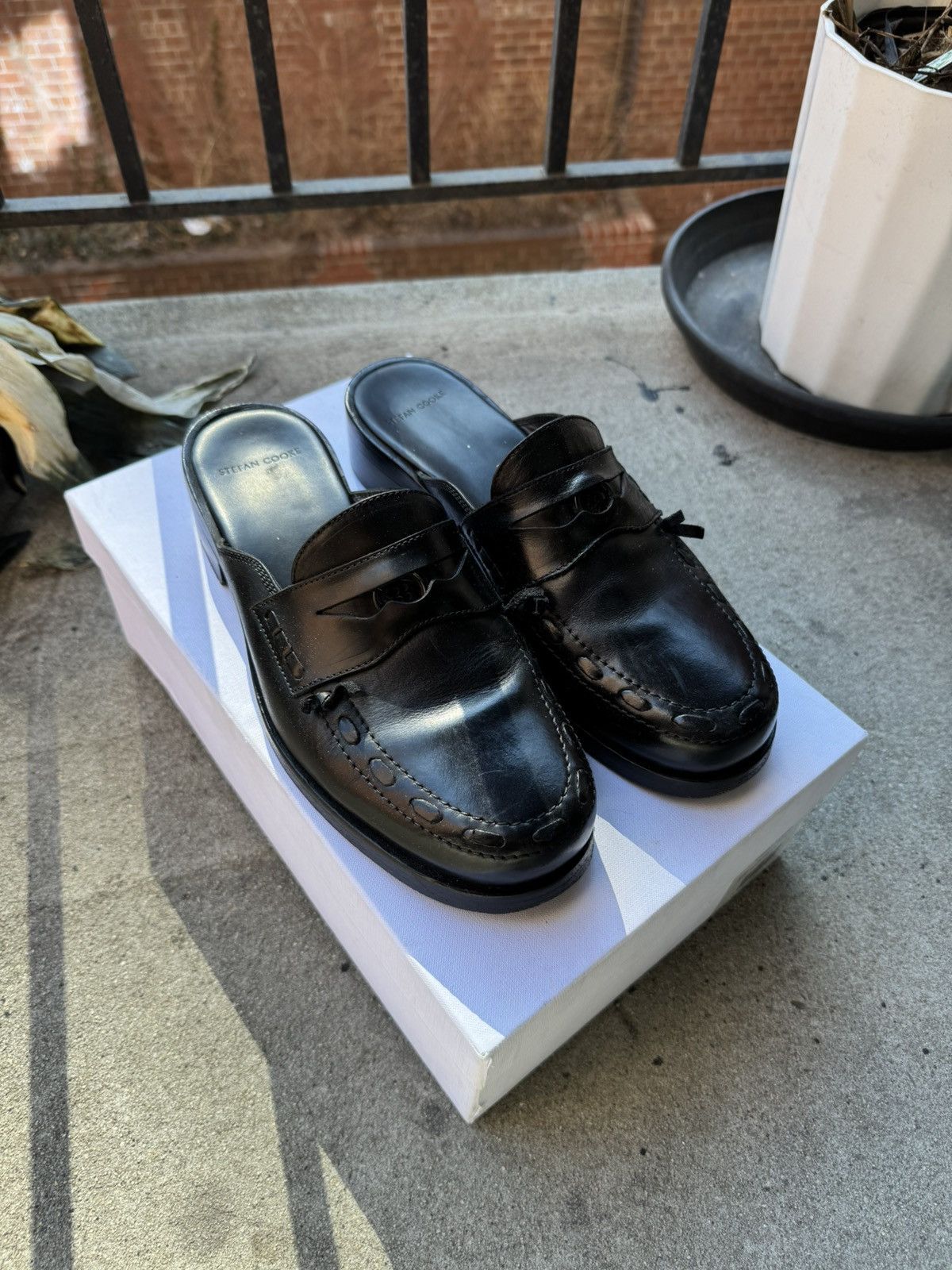 Stefan Cooke Leather Button Loafer Mules