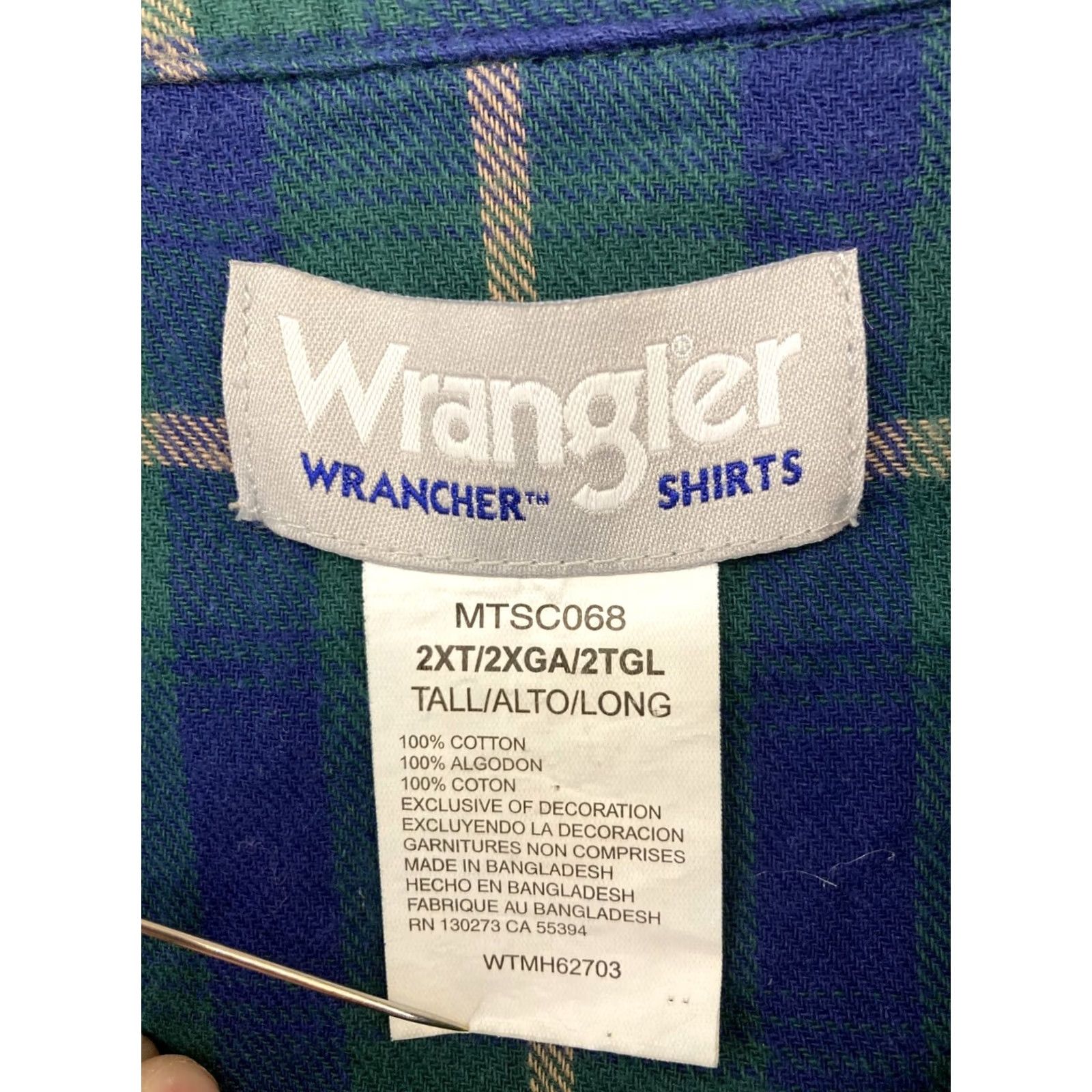 Wrangler Wrangler Wrancher Button-Down Long Sleeve Shirt Mens 2XT Blue Plaid Snaps Shirt Size US XXL / EU 58 / 5 - 2 Thumbnail