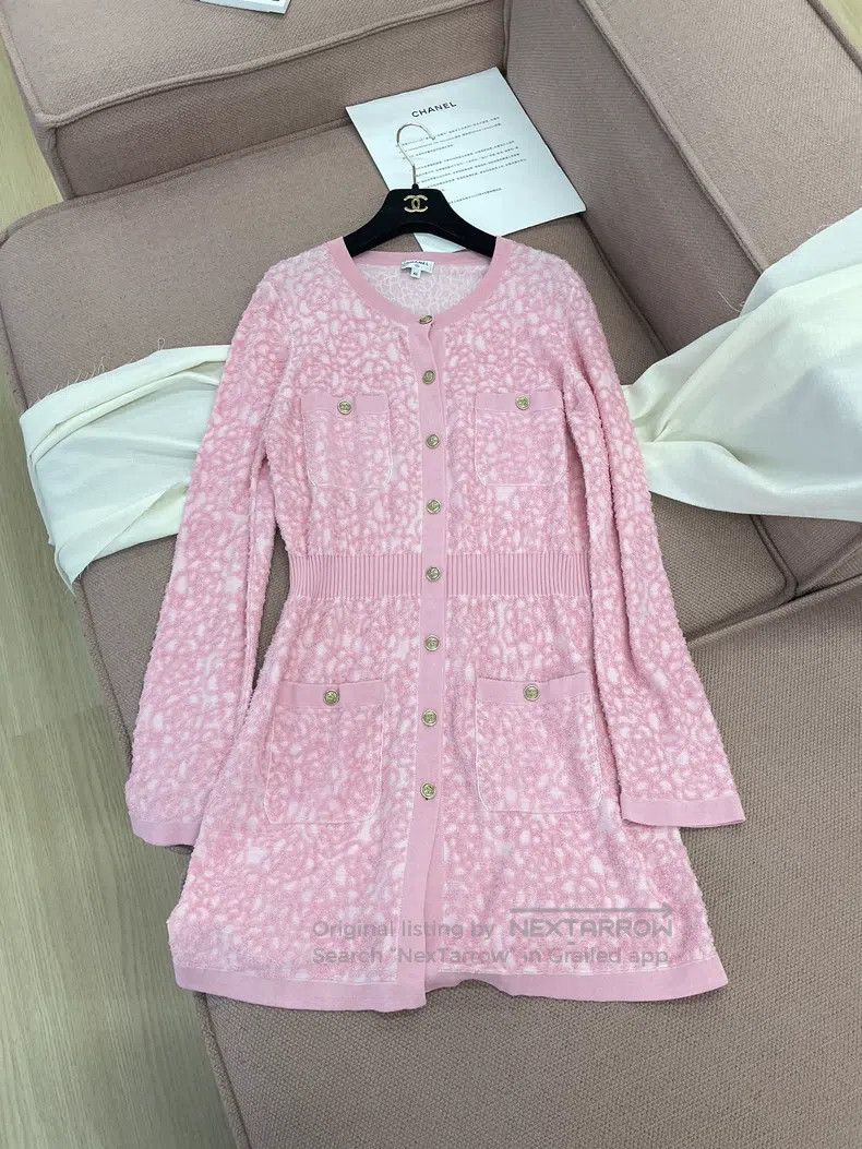 Chanel Pink embossed camellia dress