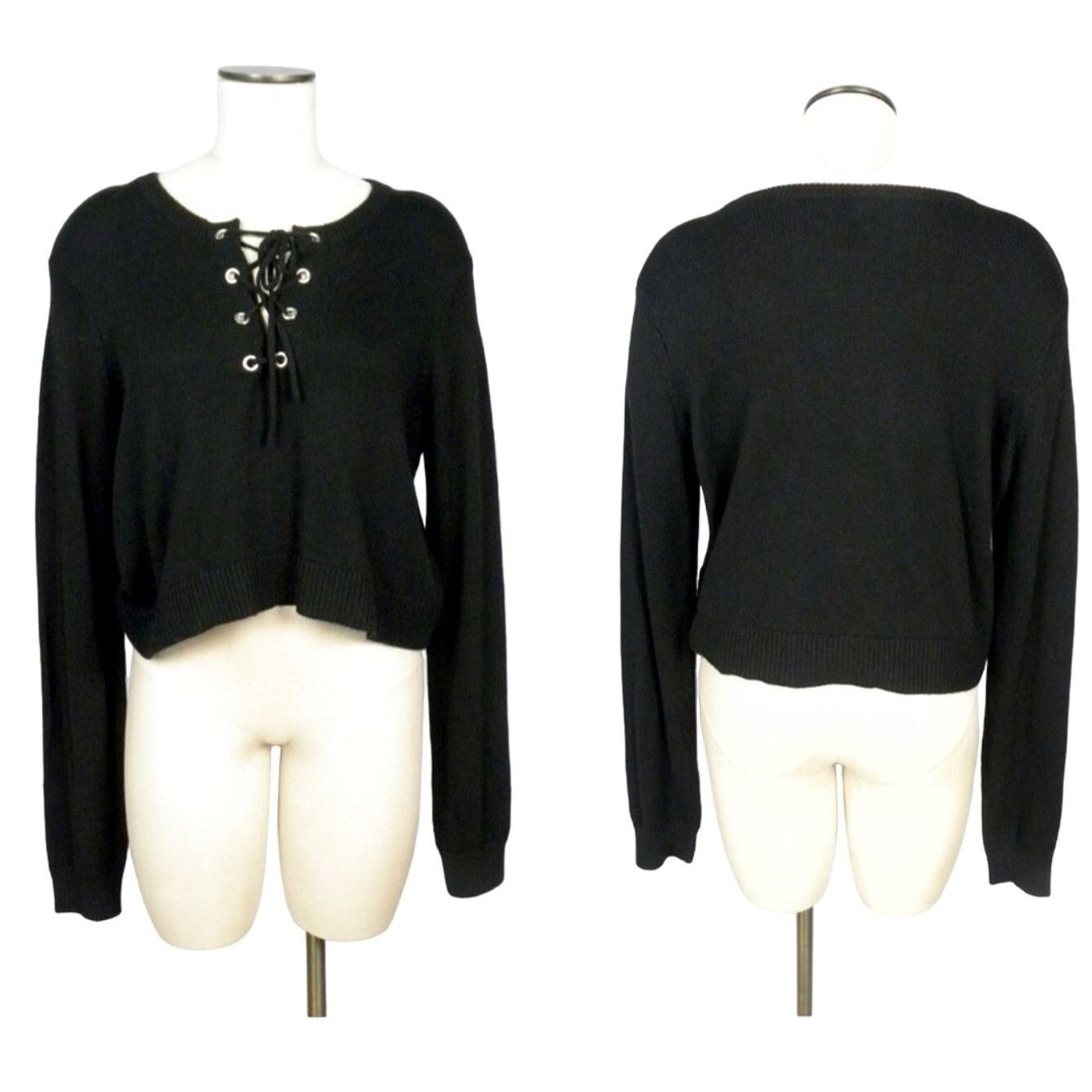 Other NEW Avec les Filles Black Crop Alpaca Blend Sweater XL Size XL / US 12-14 / IT 48-50 - 5 Thumbnail