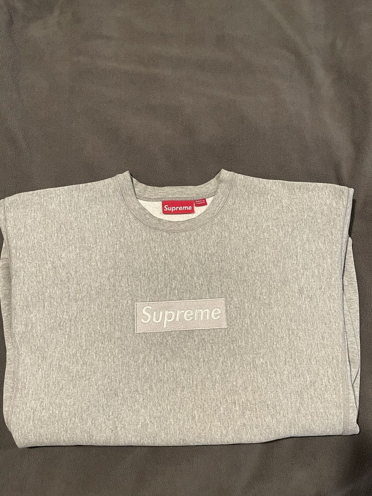 image of Supreme Grey Box Logo Crewneck, Men's (Size XL)