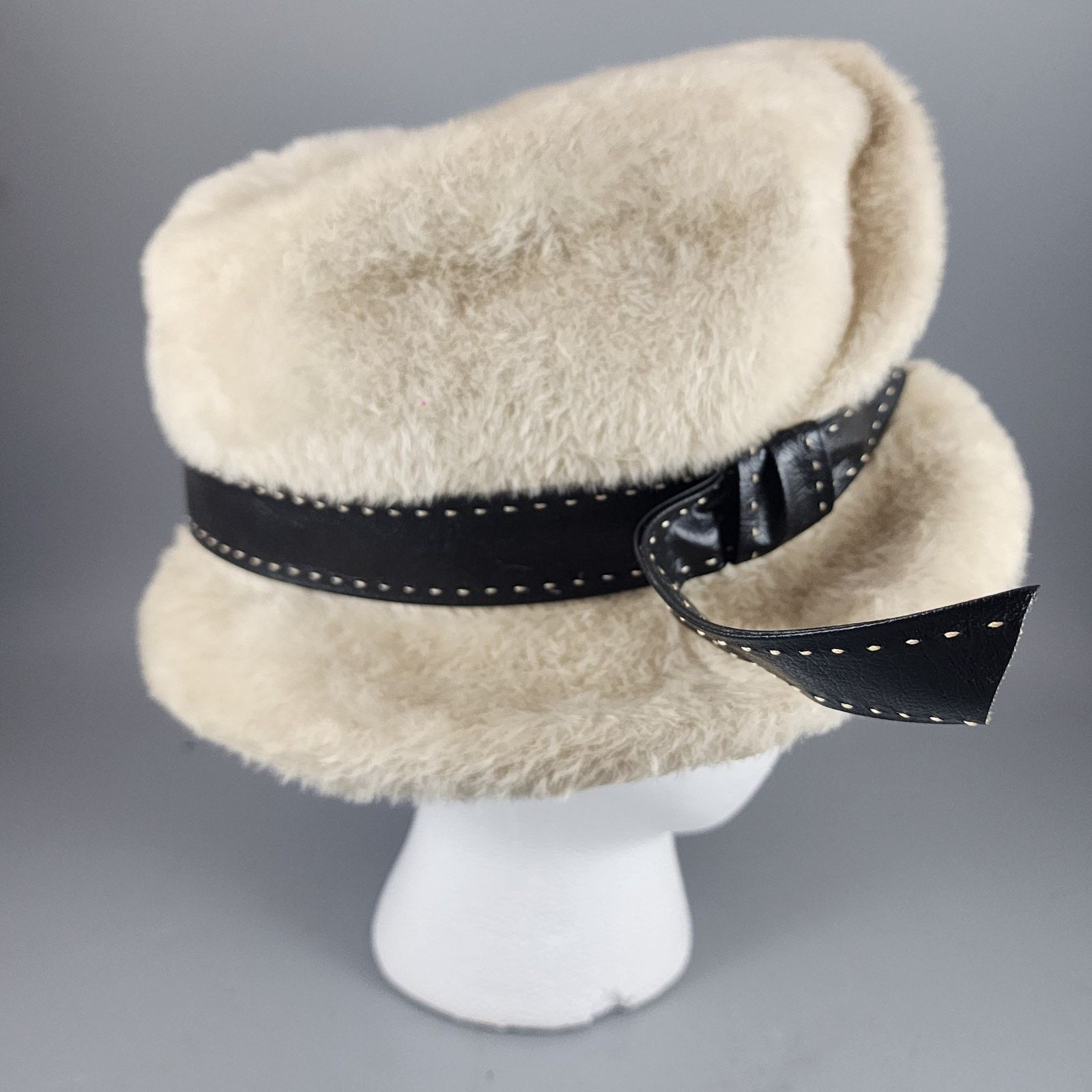Other Marche Fur Pillbox Style Hat w/Brim & Leather Band – Beige Size ONE SIZE - 3 Thumbnail