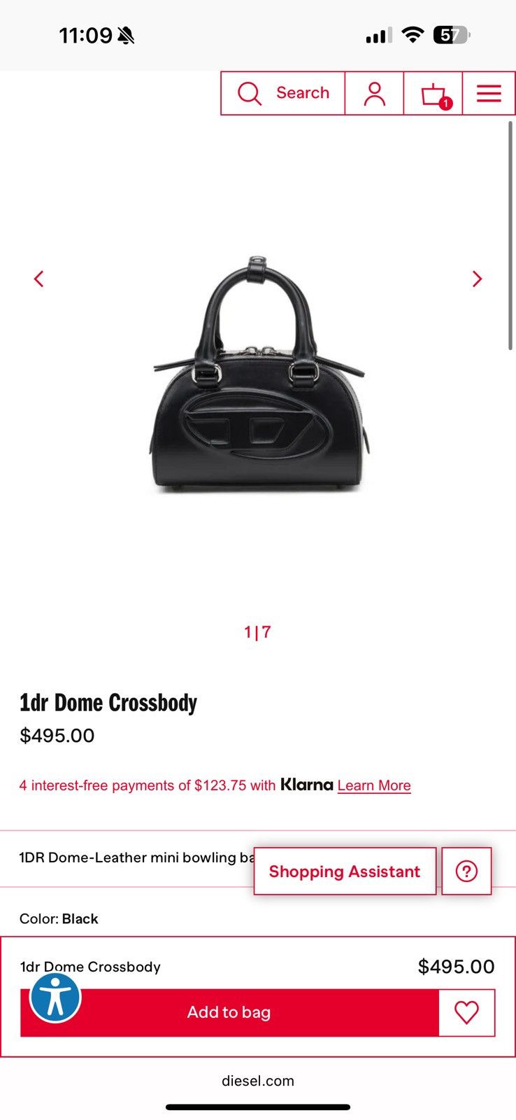 Diesel 1DR Dome-Leather mini bowling bag Size ONE SIZE - 1 Thumbnail