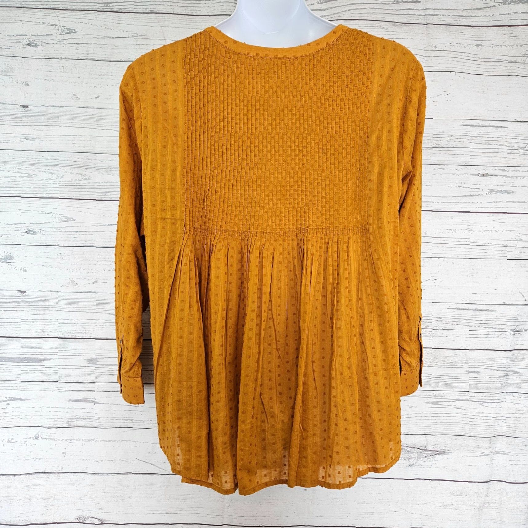 J. Jill J Jill Womens Top 2X Mustard Swiss Dot Long Sleeve Cotton Pintuck Blouse Shirt Womens Size XXL / US 16-18 / IT 52-54 - 3 Thumbnail