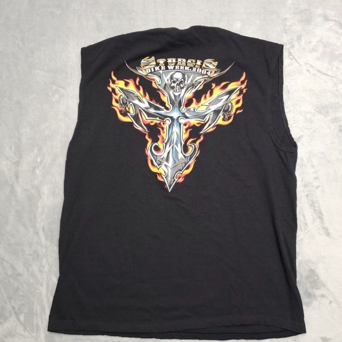 Jerzees VTG Sturgis Bike Week 2004 Shirt Mens XL Biker 2004 Motorcycle Rally Y2K Retro Shirt Mens XL Black Jersey Cotton Crew Neck Sleeveless Graphic Print Size US XL / EU 56 / 4 - 4 Thumbnail