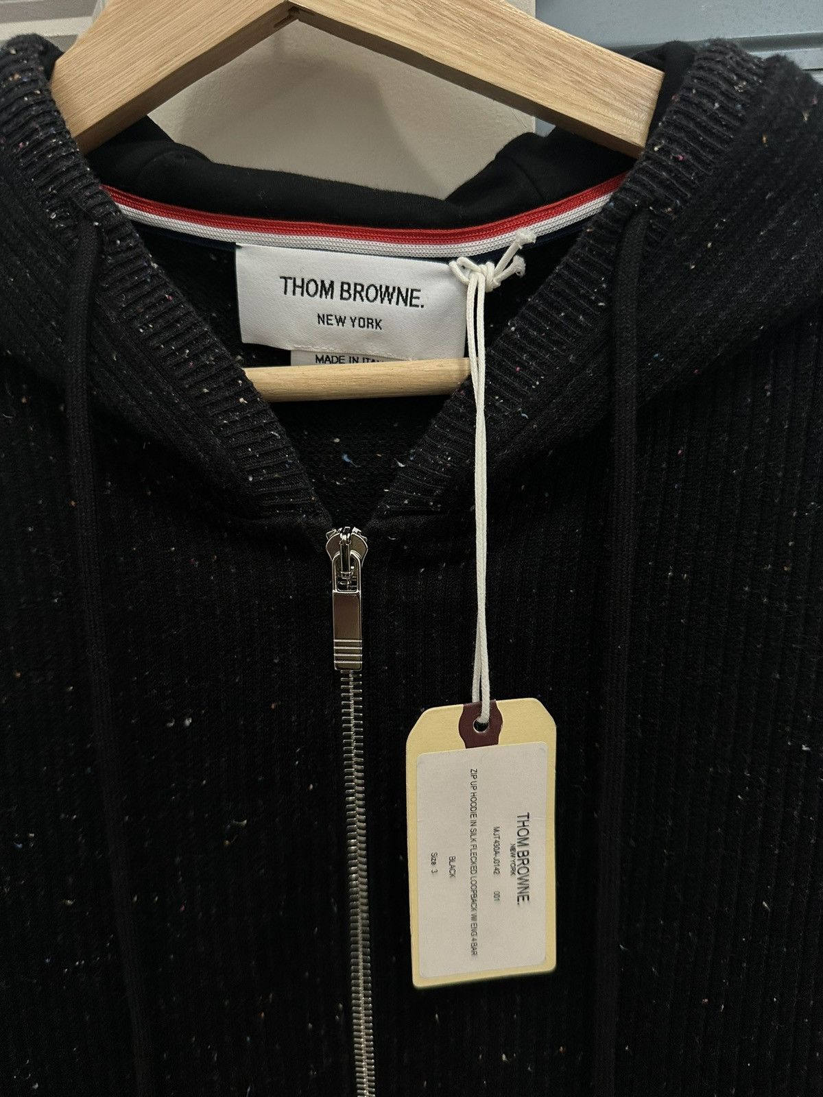 Thom Browne Black Flecked Knit Zip-Up Hoodie Men's Size US M / EU 48-50 / 2 - 2 Thumbnail