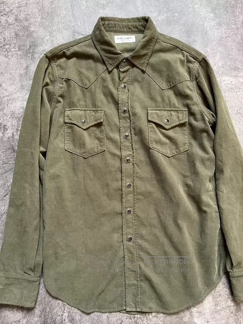 Saint Laurent Paris Saint Laurent Paris Olive Green Corduroy Pocket Shirt Size US S / EU 44-46 / 1 - 2 Thumbnail
