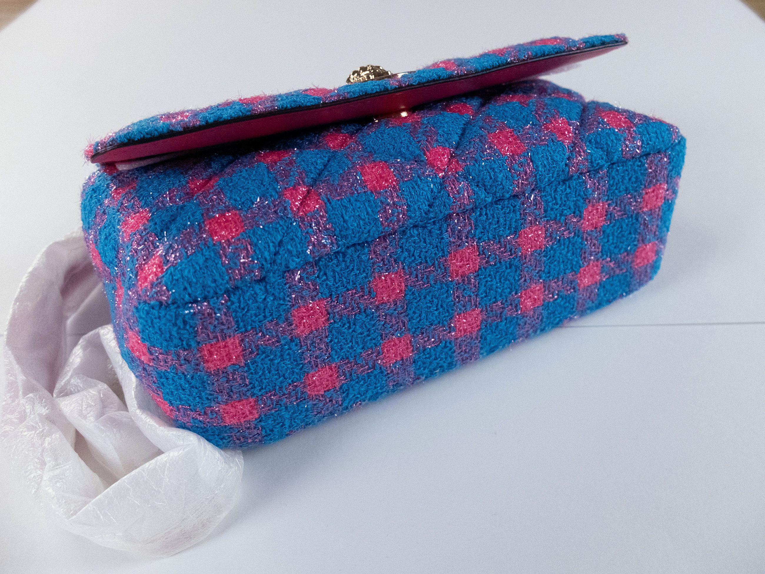 Versace VERSACE La Medusa pink blue tweed chain strap shoulder bag Size ONE SIZE - 10 Thumbnail