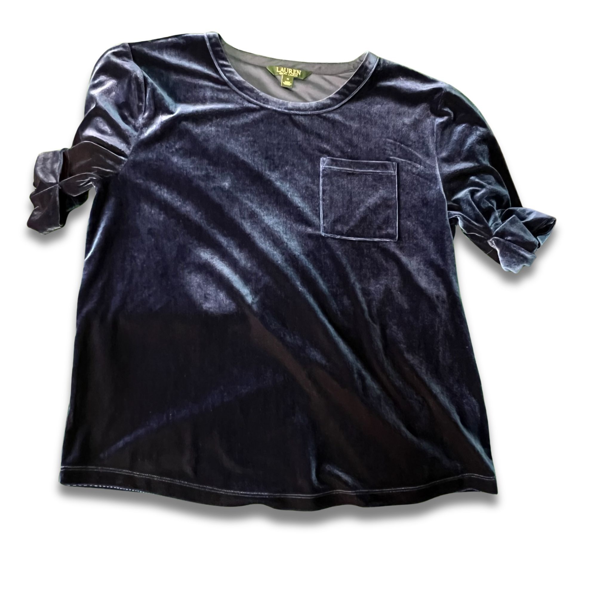 Lauren Ralph Lauren Lauren Ralph Lauren Velvet Blouse Navy Blue Short Sleeve Siz Size M / US 6-8 / IT 42-44 - 2 Thumbnail