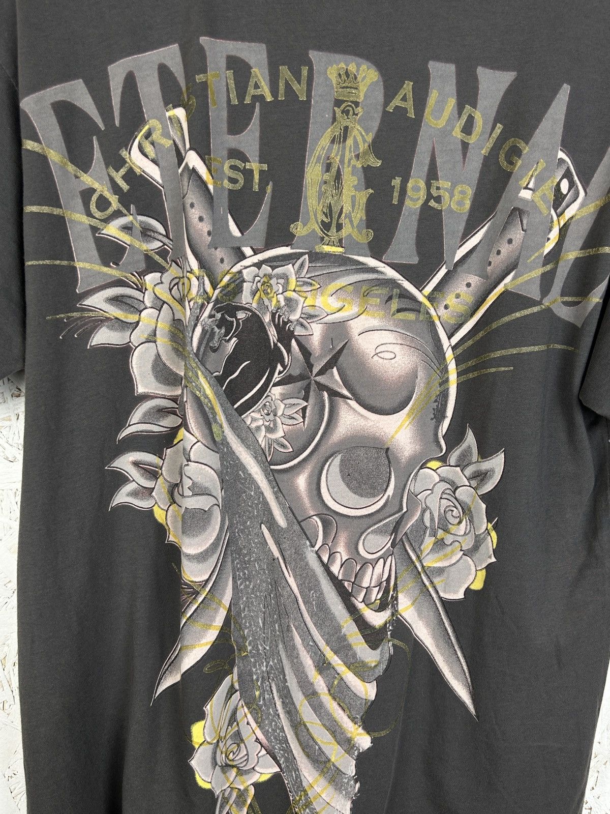 Christian Audigier 00s Vintage Christian Audigier Ed Hardy Skull Rhinestone Tee Size US M / EU 48-50 / 2 - 7 Thumbnail