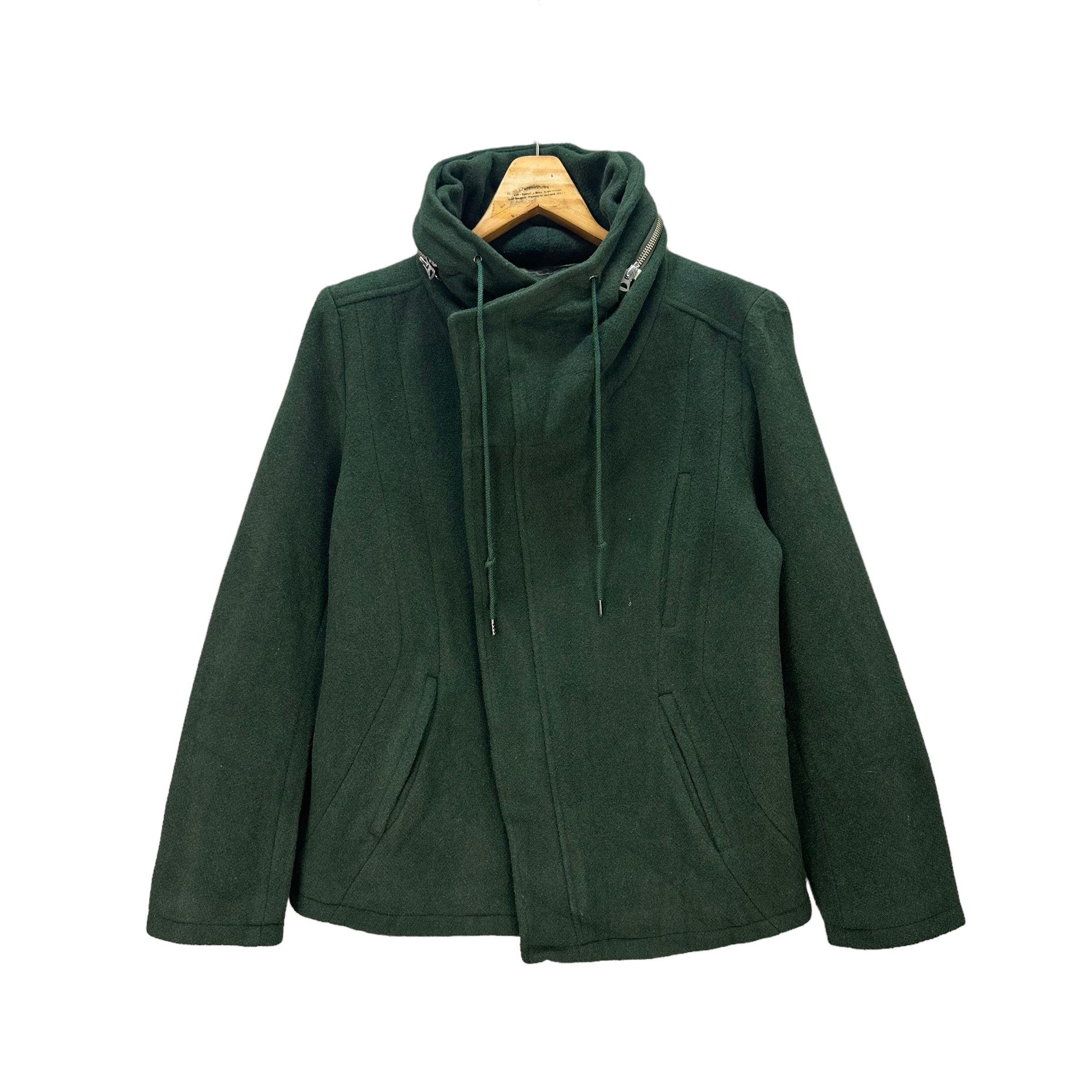 Tornado Mart TORNADO MART GREEN WOOL HOODED ASYMMETRIC JACKET #8330-004 Size L / US 10 / IT 46 - 1 Thumbnail