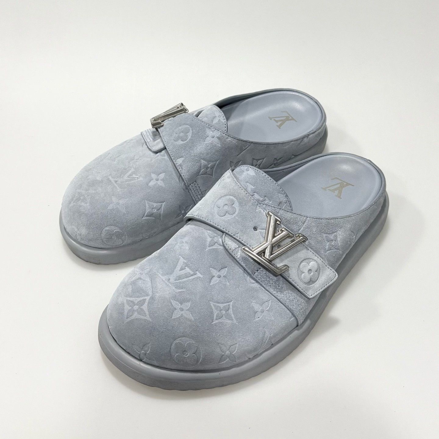 Louis Vuitton Louis Vuitton Blue Suede Monogram Mules Size US 8 / EU 41 - 1 Thumbnail