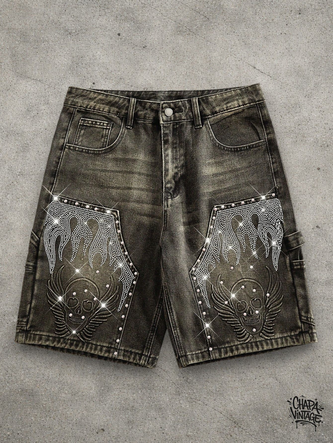 Japanese Brand Washed rhinestone denim shorts Size US 32 / EU 48 - 1 Thumbnail