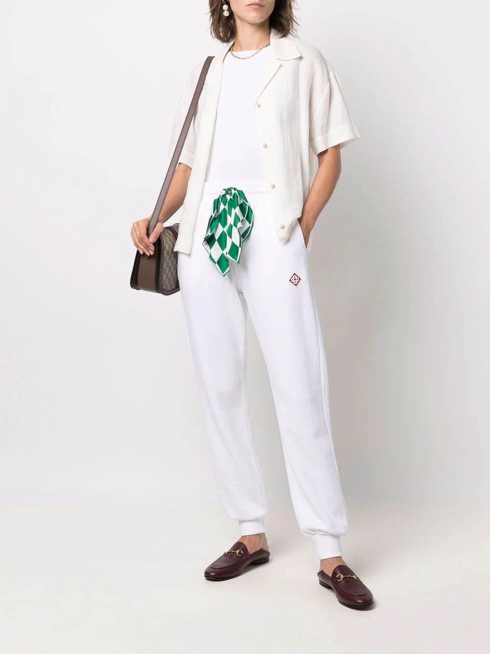 Casablanca White Embroidered Logo Silk Scarf Sweatpants Size 36" / US 14 / IT 50 - 1 Thumbnail