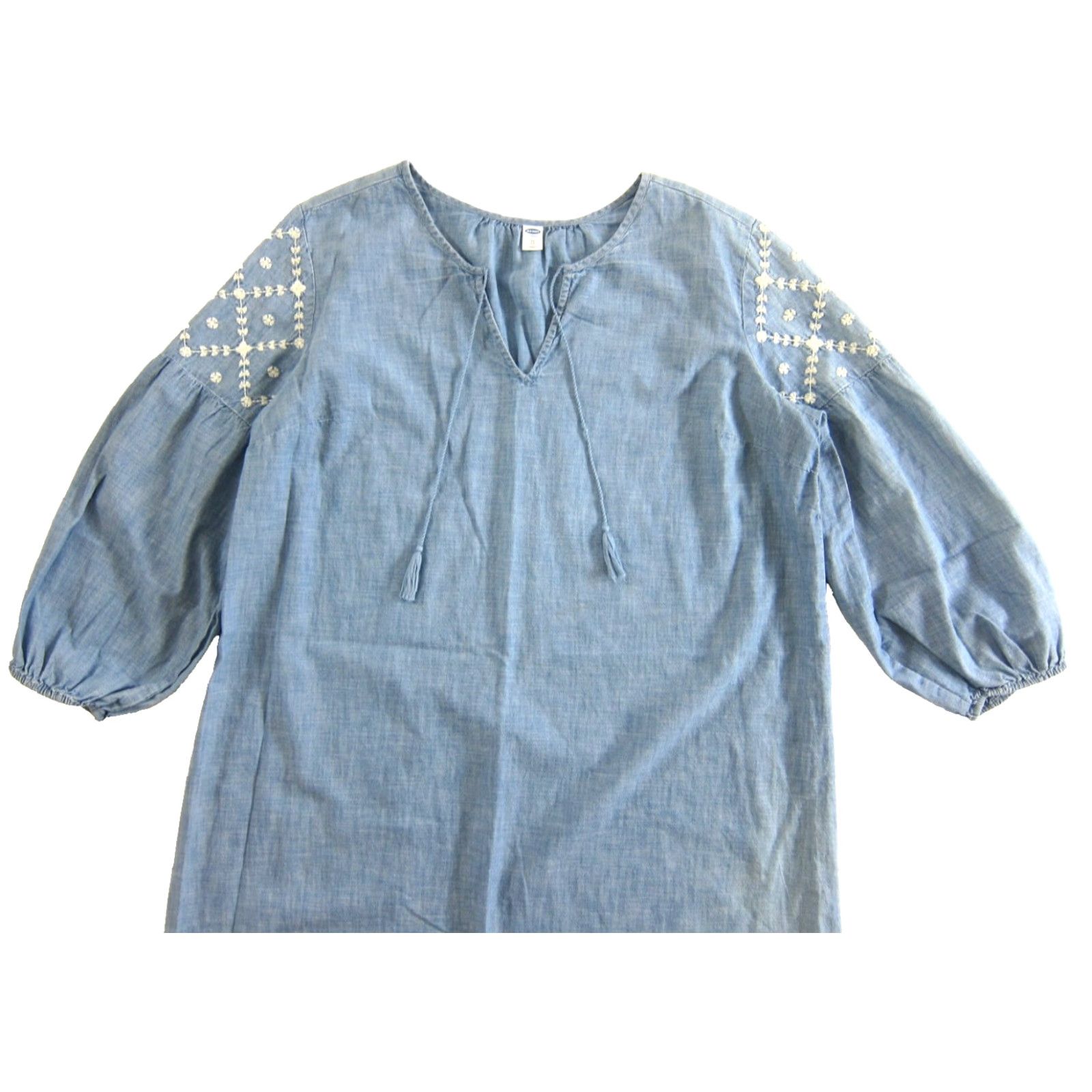 Old Navy Old Navy Embroidered Chambray Long Sleeve Smock Tunic Dress XL Blue 100% Cotton Size XL / US 12-14 / IT 48-50 - 4 Thumbnail