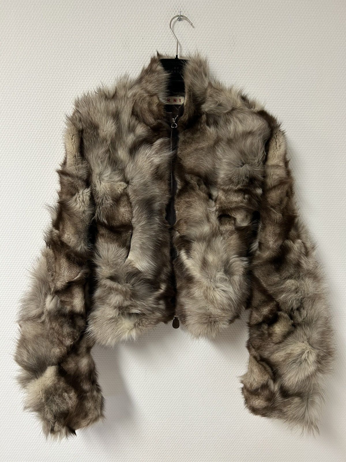 image of Marni Patchwork Fox Fur Jacket Brown, Men's (Size Small)