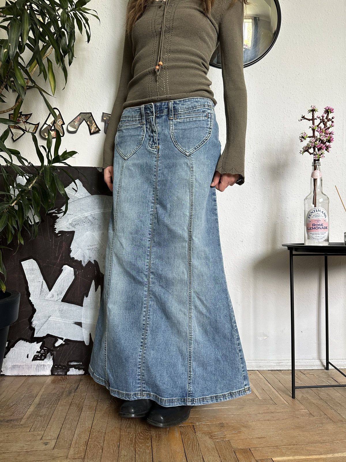 20471120 × Seditionaries Vintage Boho Westen Country Maxi Denim Skirt 00s Size 34" / US 12 / IT 48 - 4 Thumbnail