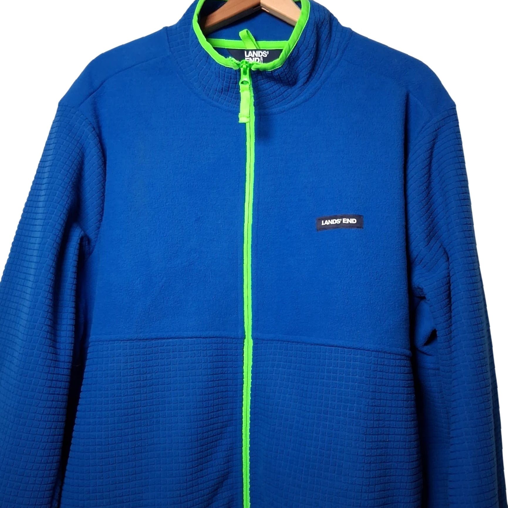 Lands' End Lands End Fleece Jacket Men XL Blue Full Zip NEW Outdoors Grid Fleece Neon Green Size US XL / EU 56 / 4 - 3 Thumbnail