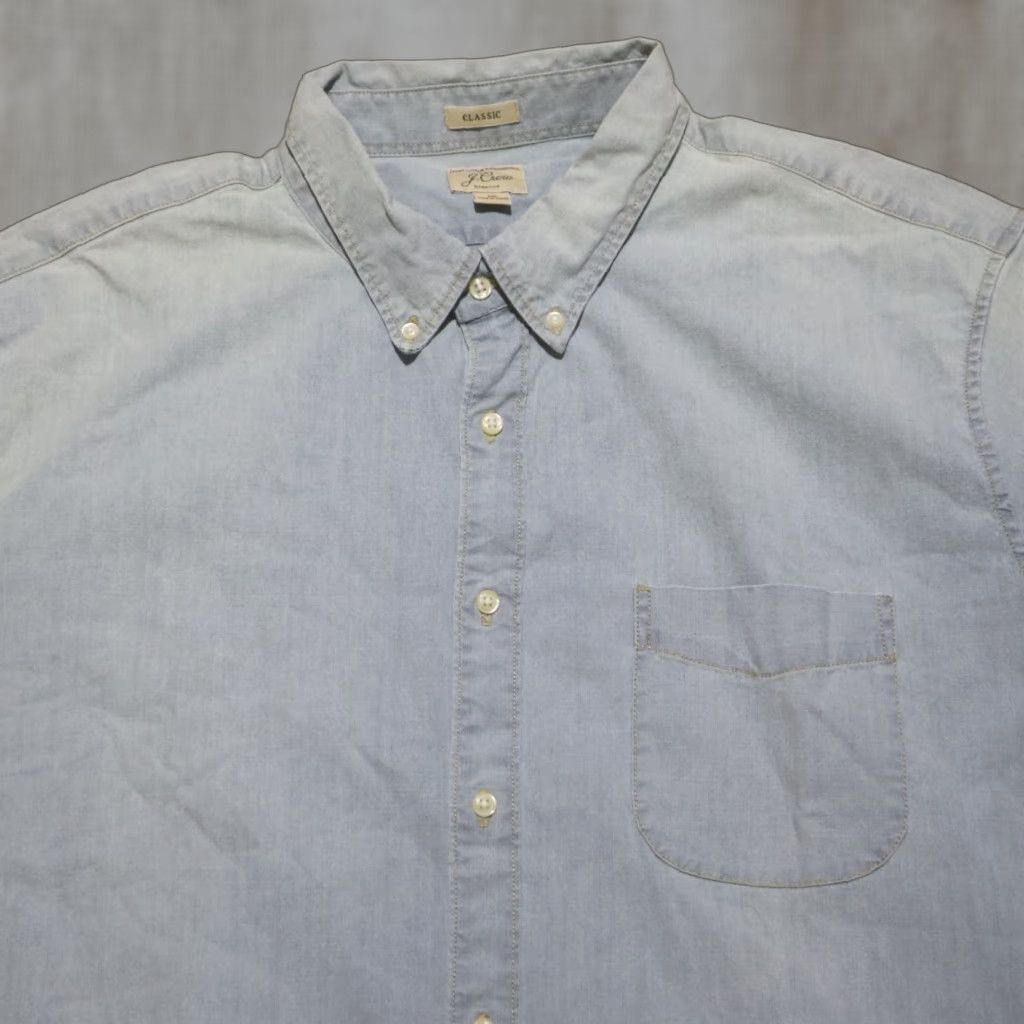 J.Crew J.CREW Denim Blue Short Sleeve Button-Down Classic Stretch Shirt 2XL Men’s Slim Regular Cotton Denim Blue Shirt Size US XXL / EU 58 / 5 - 1 Thumbnail