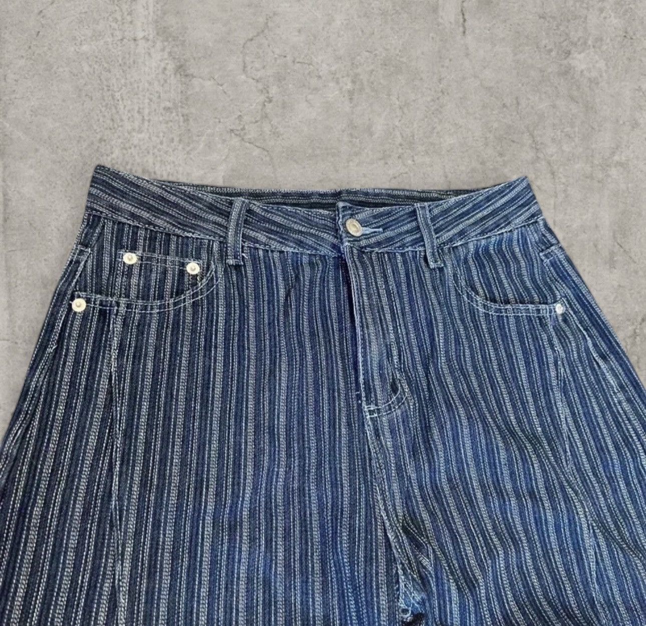 Japanese Brand Cool wide leg Japanese style jeans in striped blue. Size M Size US 32 / EU 48 - 2 Thumbnail
