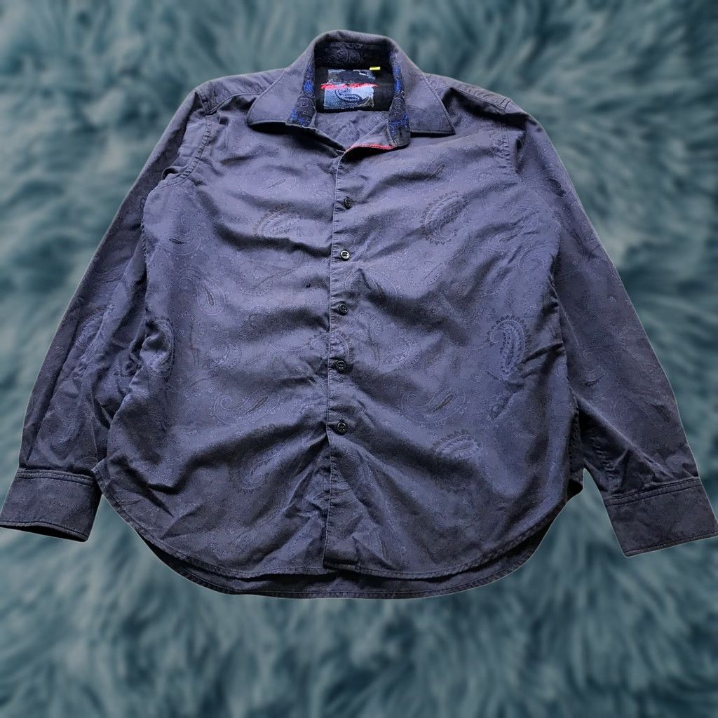 Robert Graham Robert Graham Dress Shirt Mens L Long Sleeve Button Up Knowledge Wisdom Truth Navy Paisley Jacquard Shirt Size 42R - 1 Thumbnail