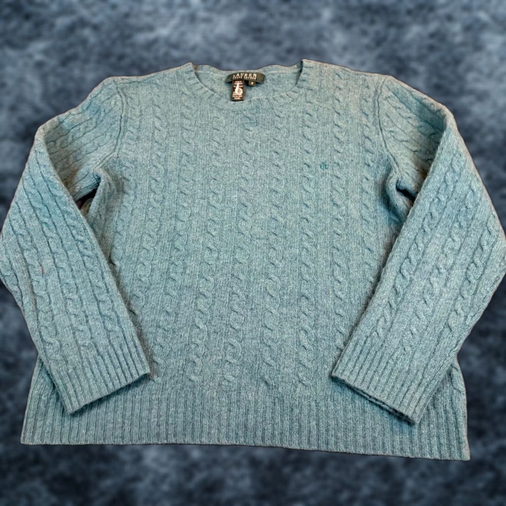Ralph Lauren Lauren Ralph Lauren Teal Blue Merino Wool Angora Cable Knit Sweater Womens M Size M / US 6-8 / IT 42-44 - 1 Thumbnail
