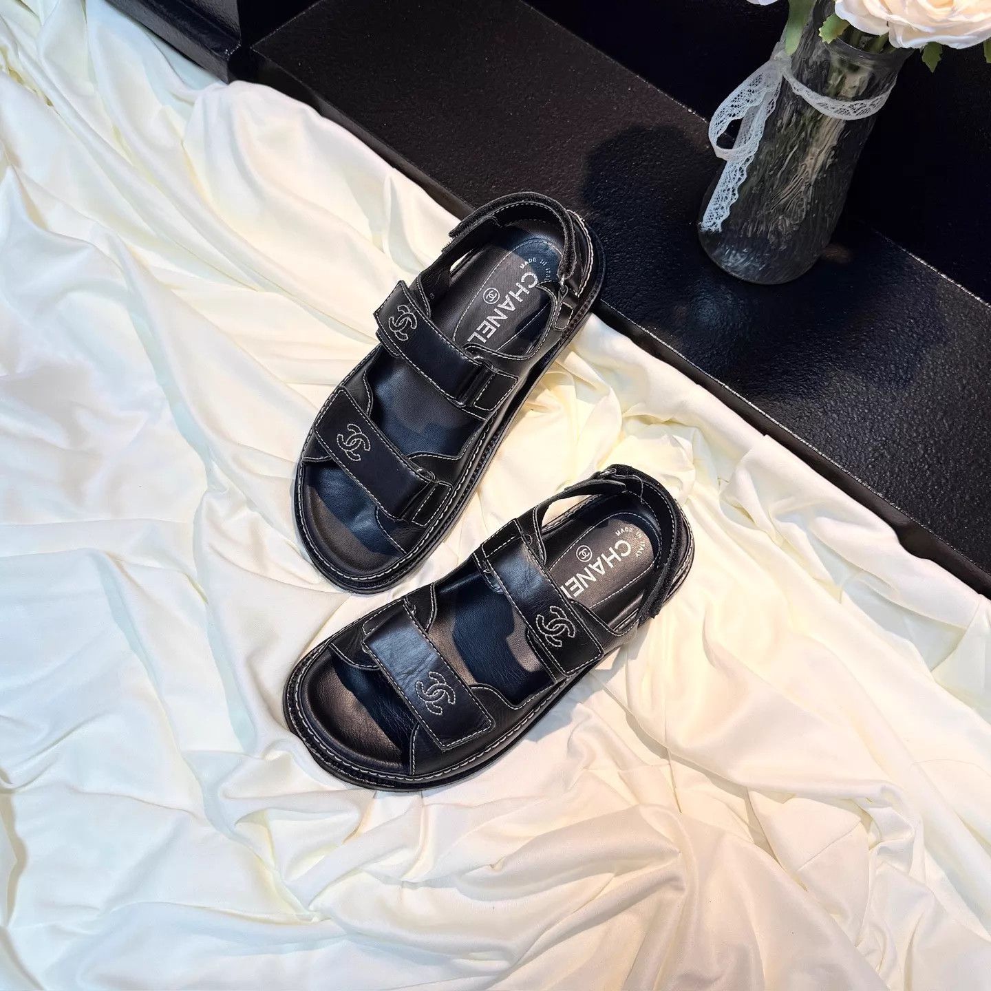 Chanel CHANEL CC Velcro Sandal B&W Stitch 35.5EU 95New Size US 5 / IT 35 - 1 Thumbnail