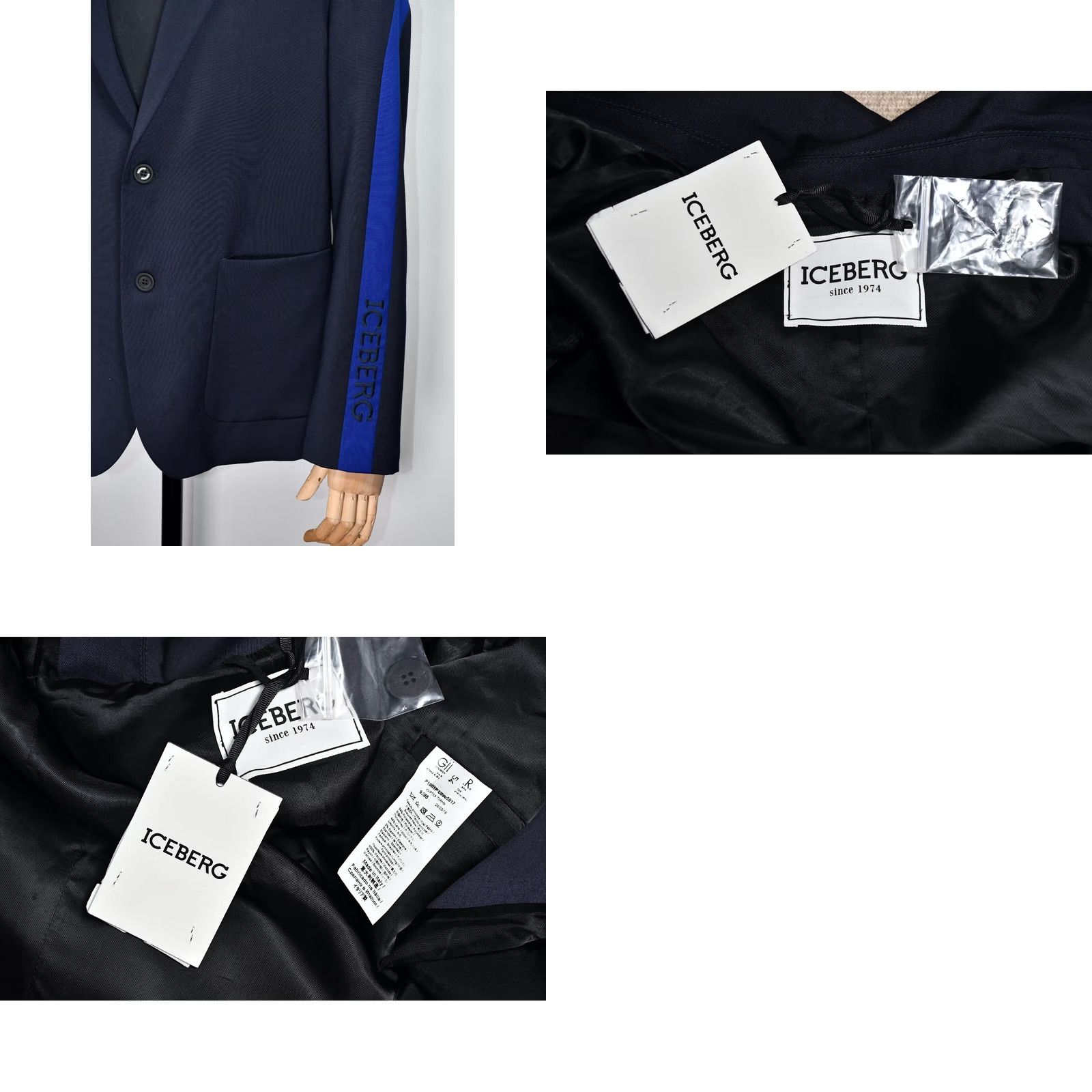 Vintage Iceberg Blazer Jacket Men Blue 54 Wool Solid 54 54%Polyester 44%Wool 2%Elastane Cream?? Size 54R - 8 Thumbnail
