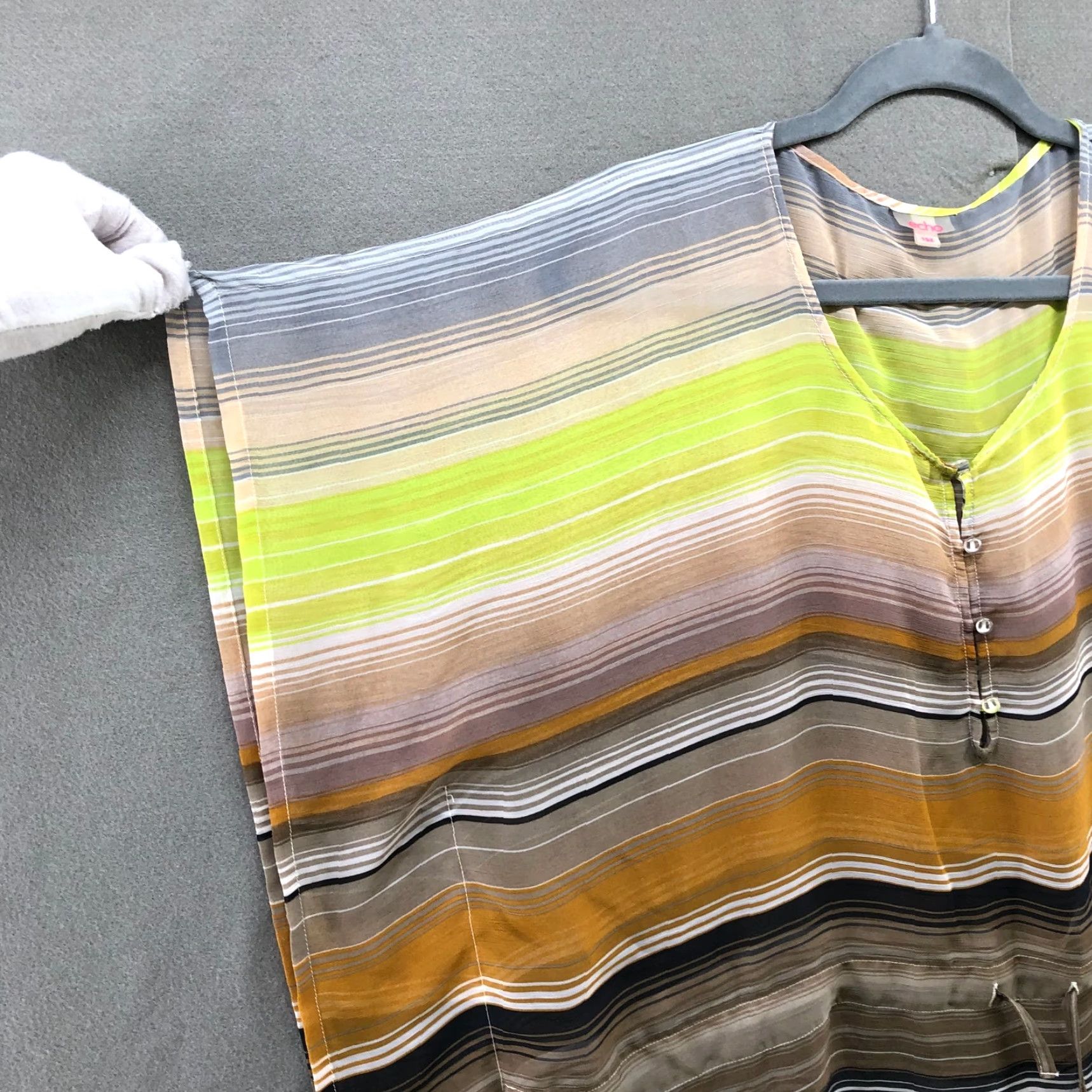 Vintage VINTAGE Echo Chiffon Poncho Kaftan Top Womens OS Yellow Striped Beachy Boho Tunic Size ONE SIZE - 5 Thumbnail