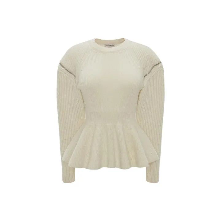 Alexander McQueen Alexander McQueen White Peplum Sweater for Women 0079 Size M / US 6-8 / IT 42-44 - 1 Thumbnail