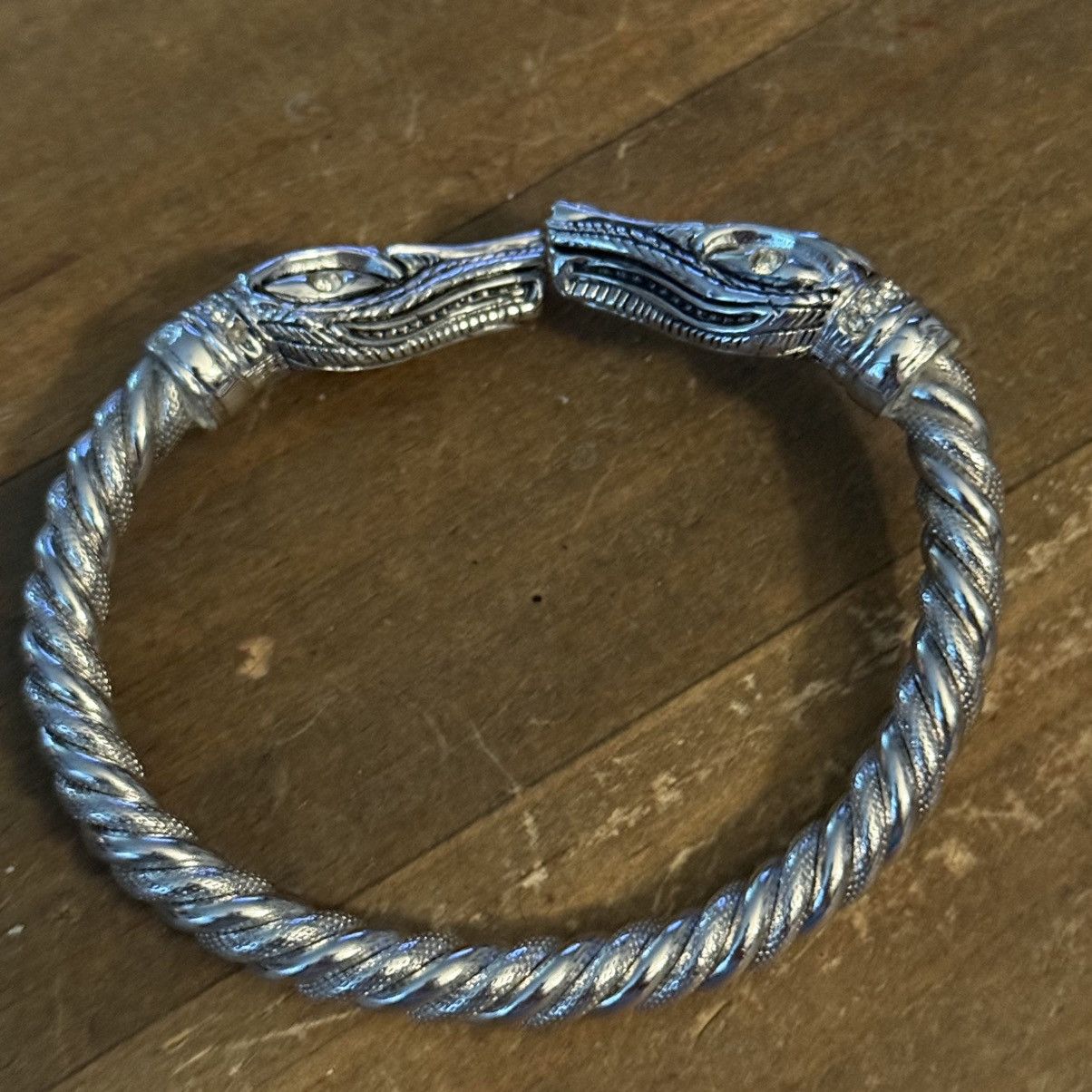 Other Silver tone Viking dragon head twisted cuff bangle bracelet Size ONE SIZE - 3 Thumbnail