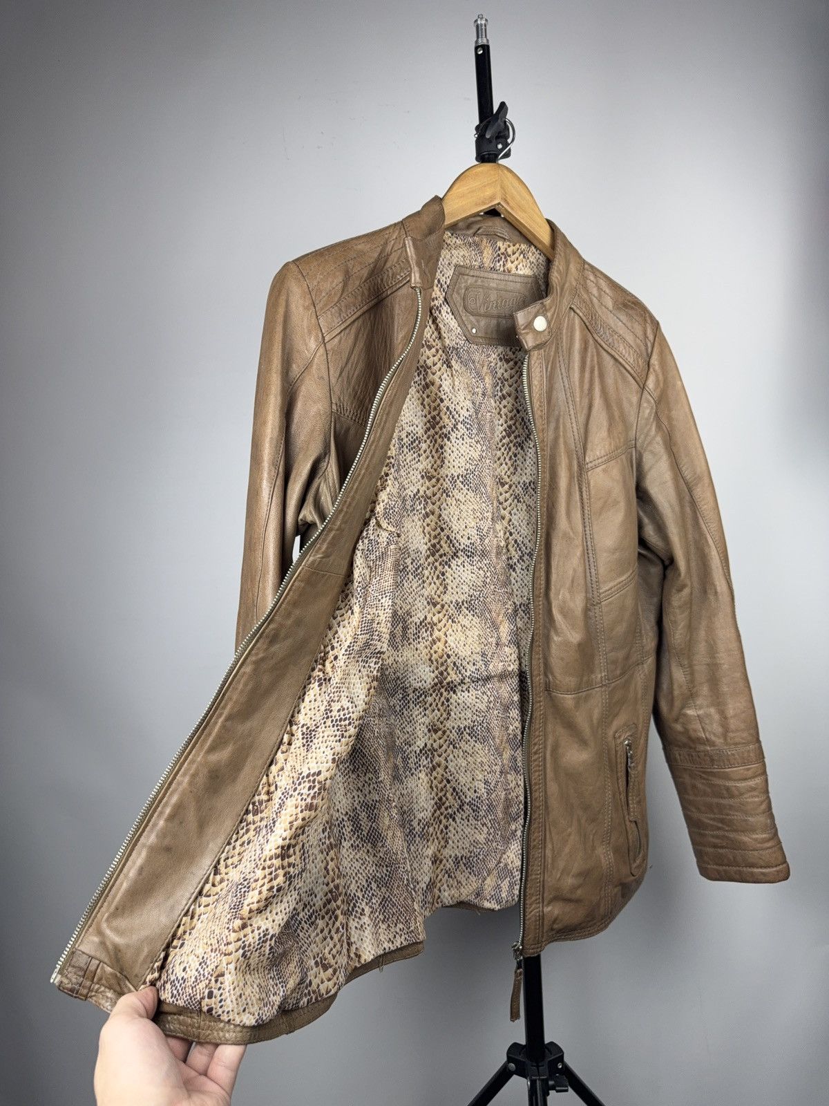 Genuine Leather Vintage 00s Avant Garde Brown Leather Biker Moto Jacket Size M / US 6-8 / IT 42-44 - 9 Thumbnail