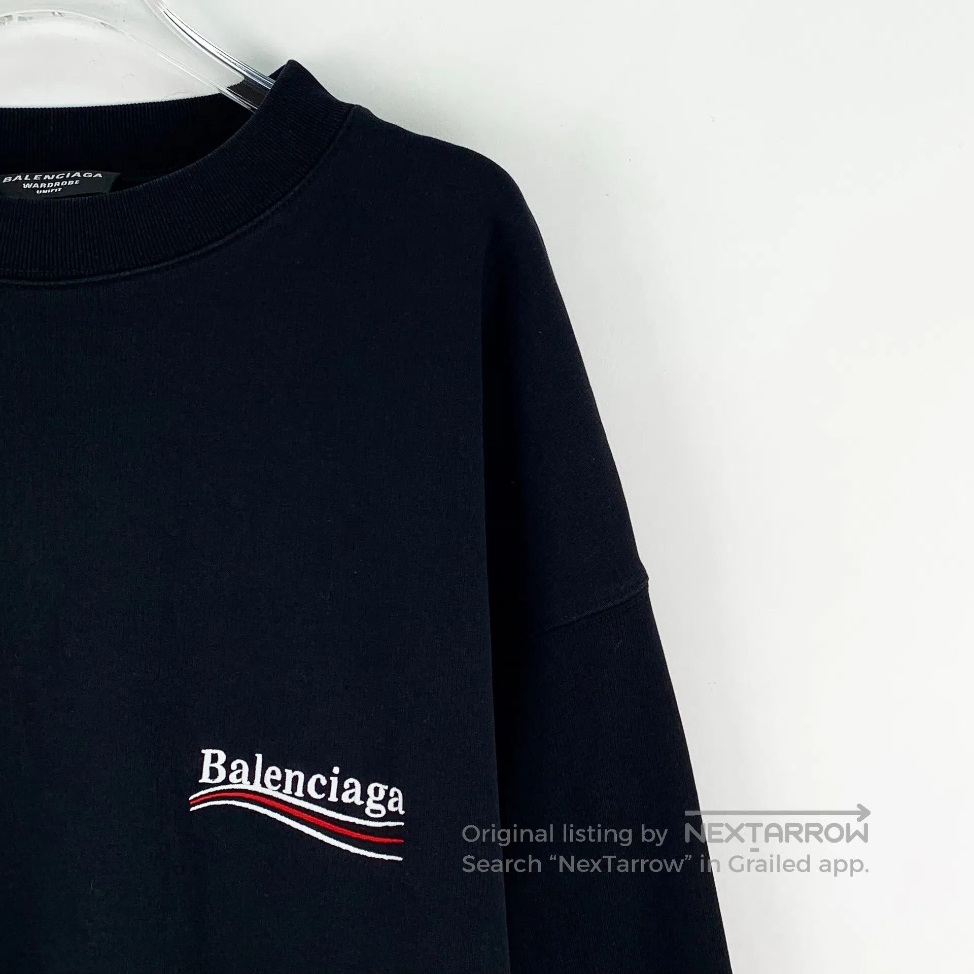Balenciaga Balenciaga Black Logo Lettering Embroidered Cotton Crewnec Size US M / EU 48-50 / 2 - 3 Thumbnail