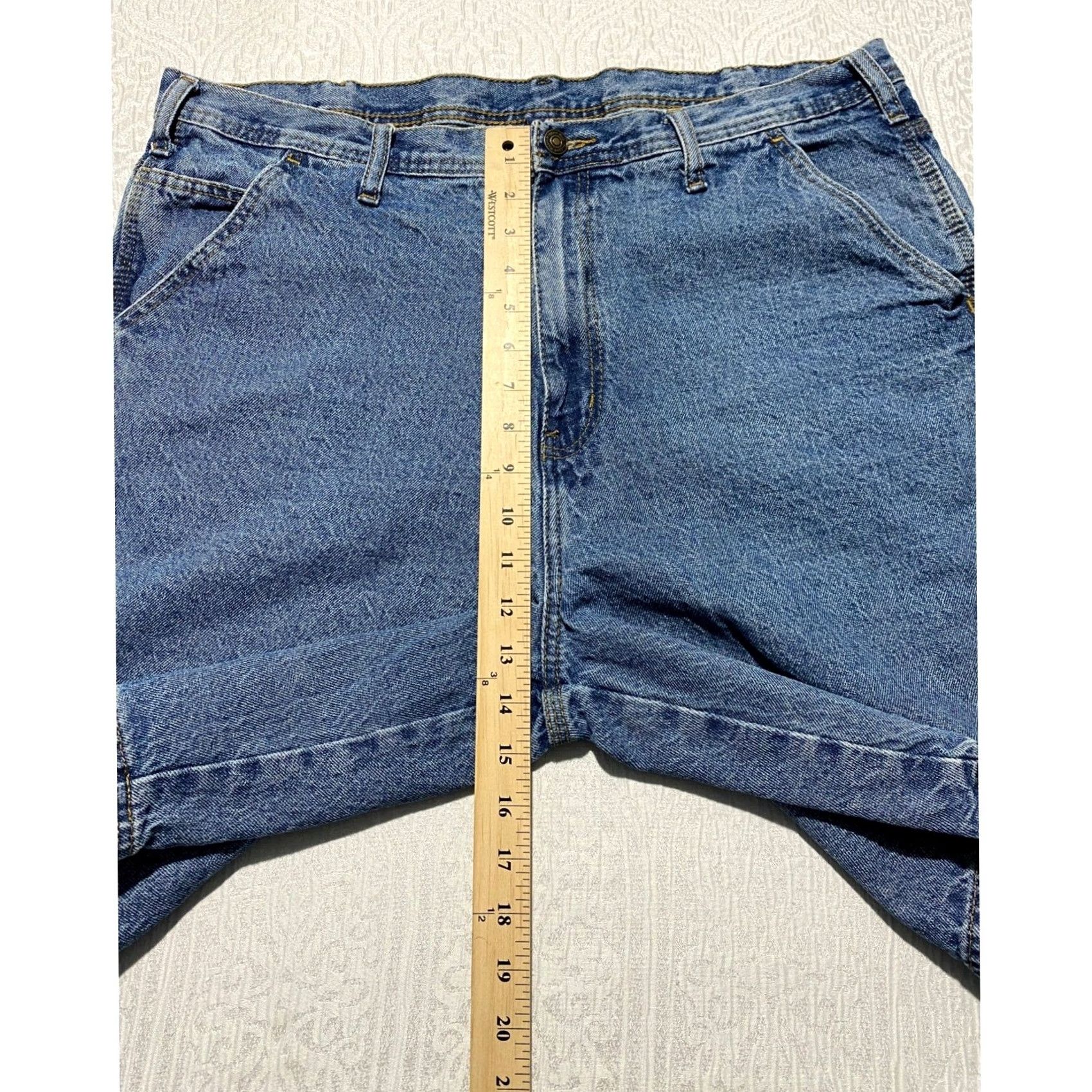 Vintage VINTAGE Rugged Wear Carpenter Shorts Mens 38 Blue Denim 90s Grunge Cargo Workwear Baggy Utility 5-Pocket Relaxed Zip Fly With Button Size US 38 / EU 54 - 4 Thumbnail