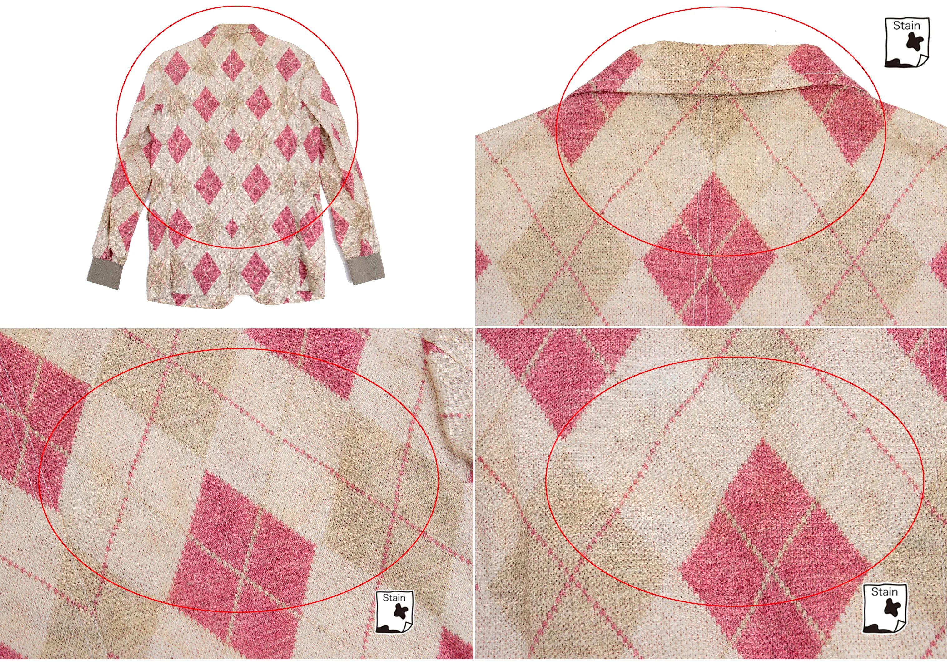Comme des Garcons Homme Plus Cotton Argyle Knit Transfer Print Jacket Beige Pink S Size US S / EU 44-46 / 1 - 16 Thumbnail