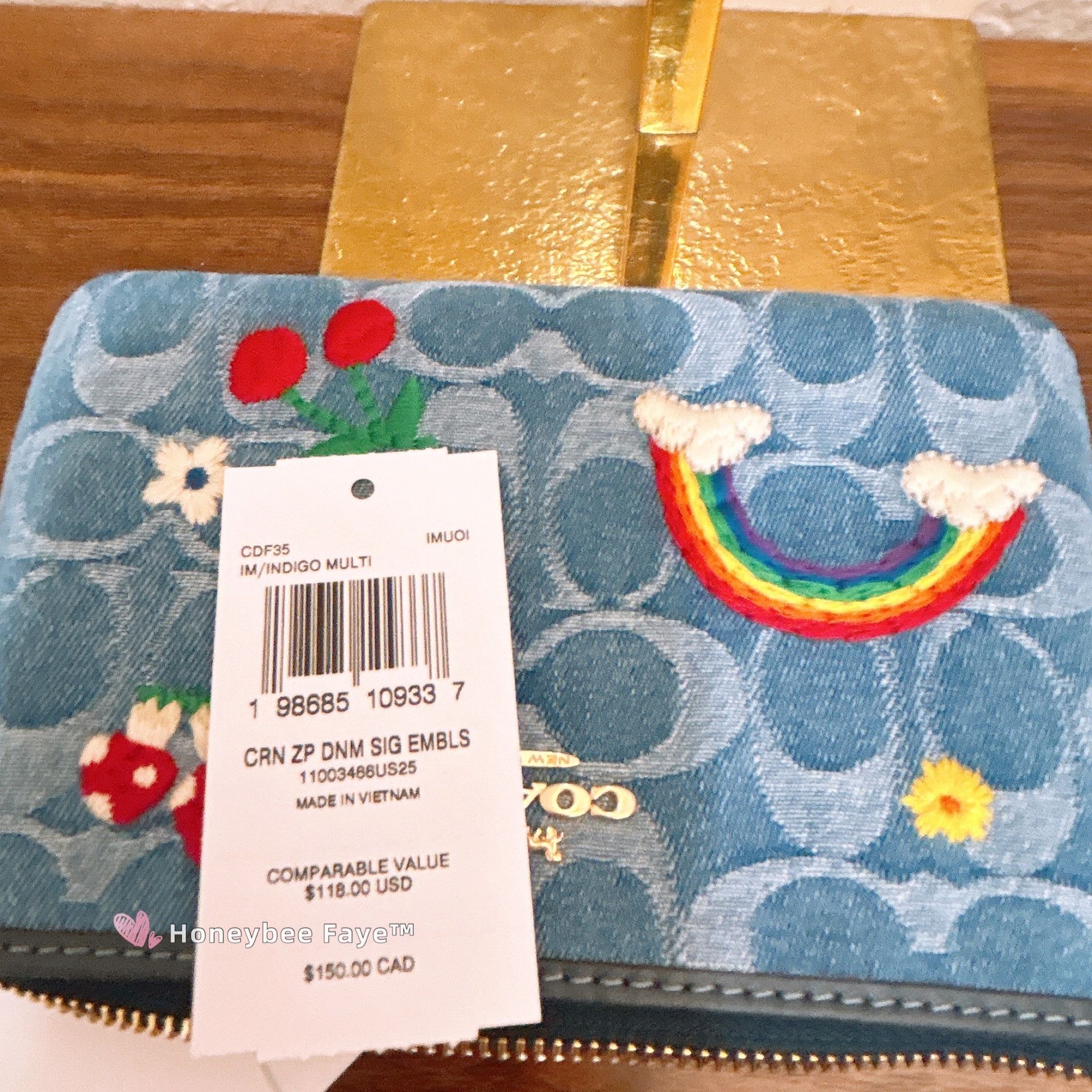 Coach Corner Zip Wristlet In Signature Denim CDF35 Size ONE SIZE - 4 Thumbnail