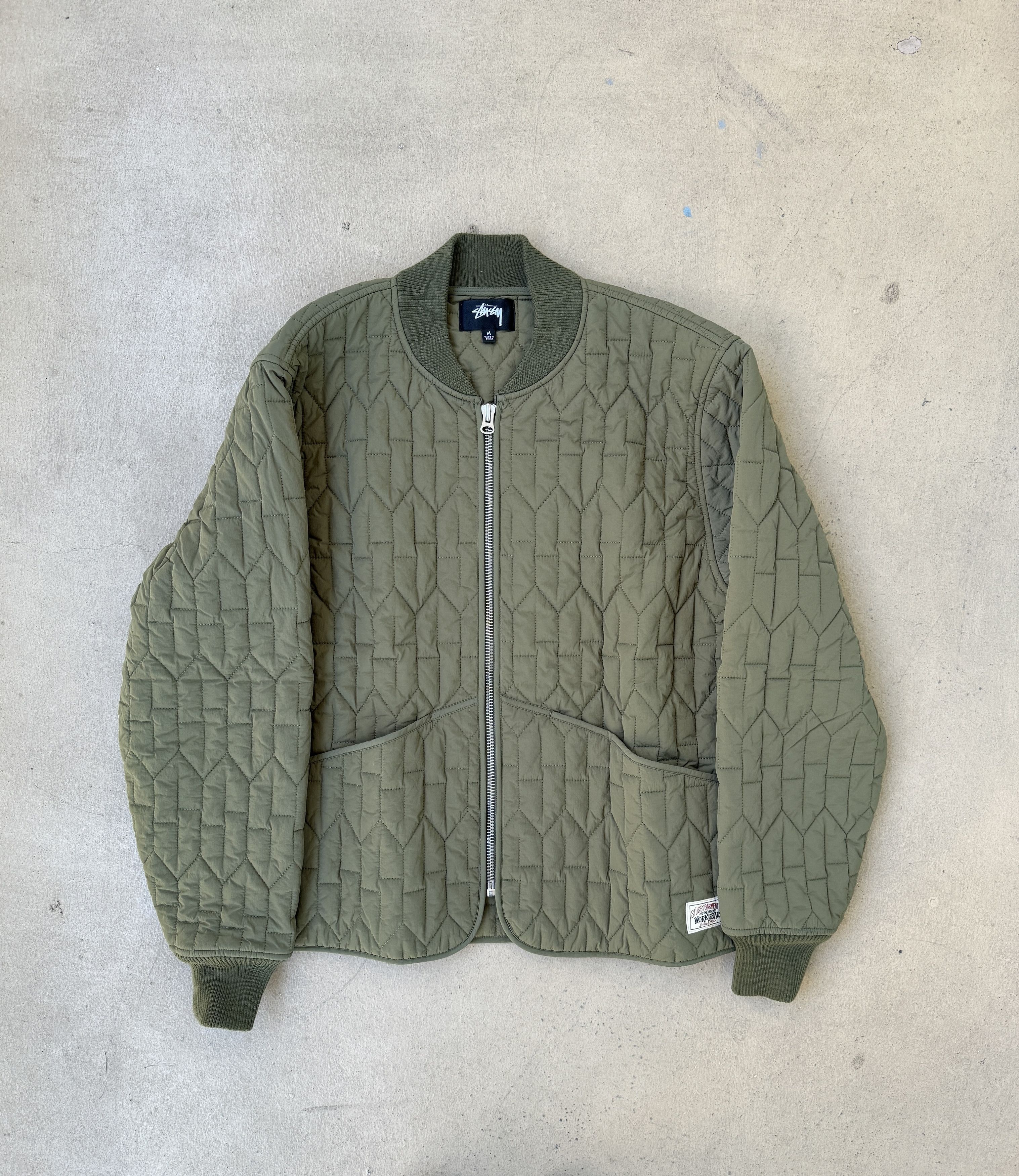 image of Stussy S Quilted Liner Jacket Size Medium in Olive, Men's