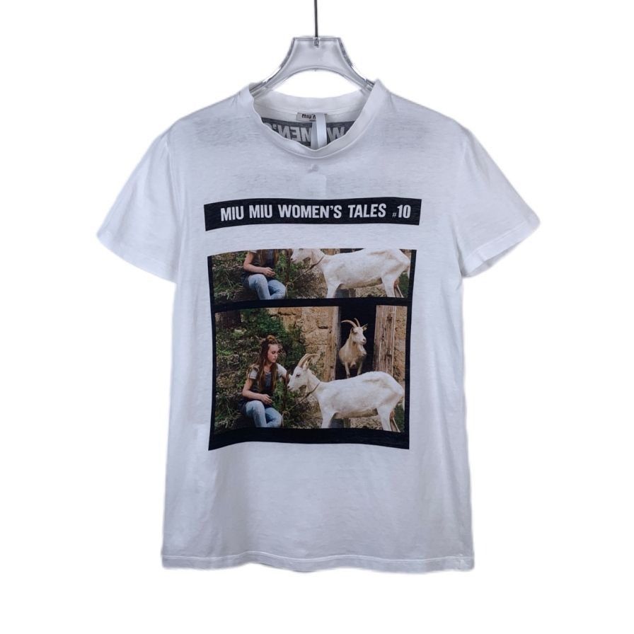 Miu Miu Miu Miu Womens Tales .10 White Cotton Short Sleeve T-Shirt X Size XS / US 0-2 / IT 36-38 - 1 Thumbnail