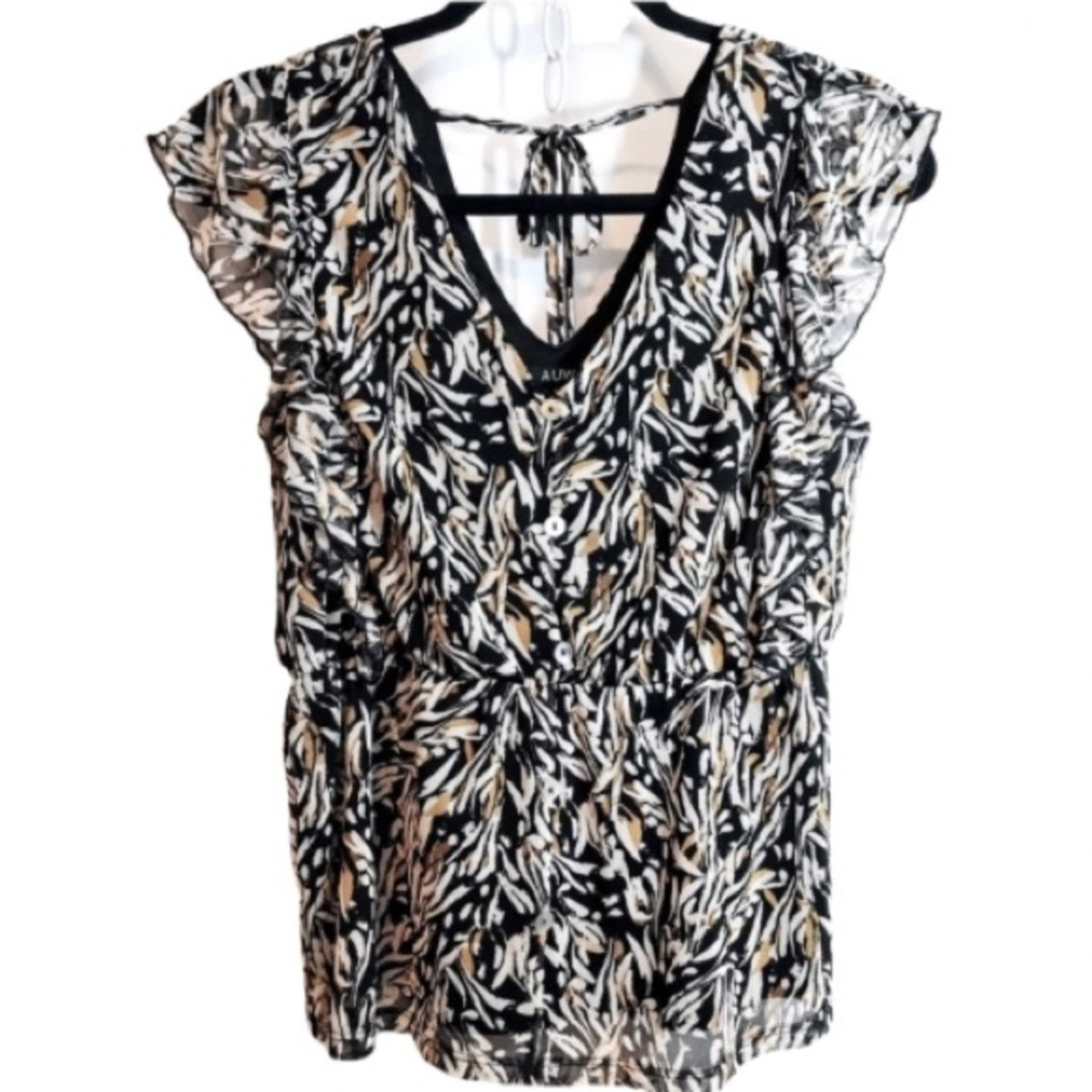 Other AUW Multicolor Black Brown White Abstract Ruffle Blouse Top Size M / US 6-8 / IT 42-44 - 1 Thumbnail