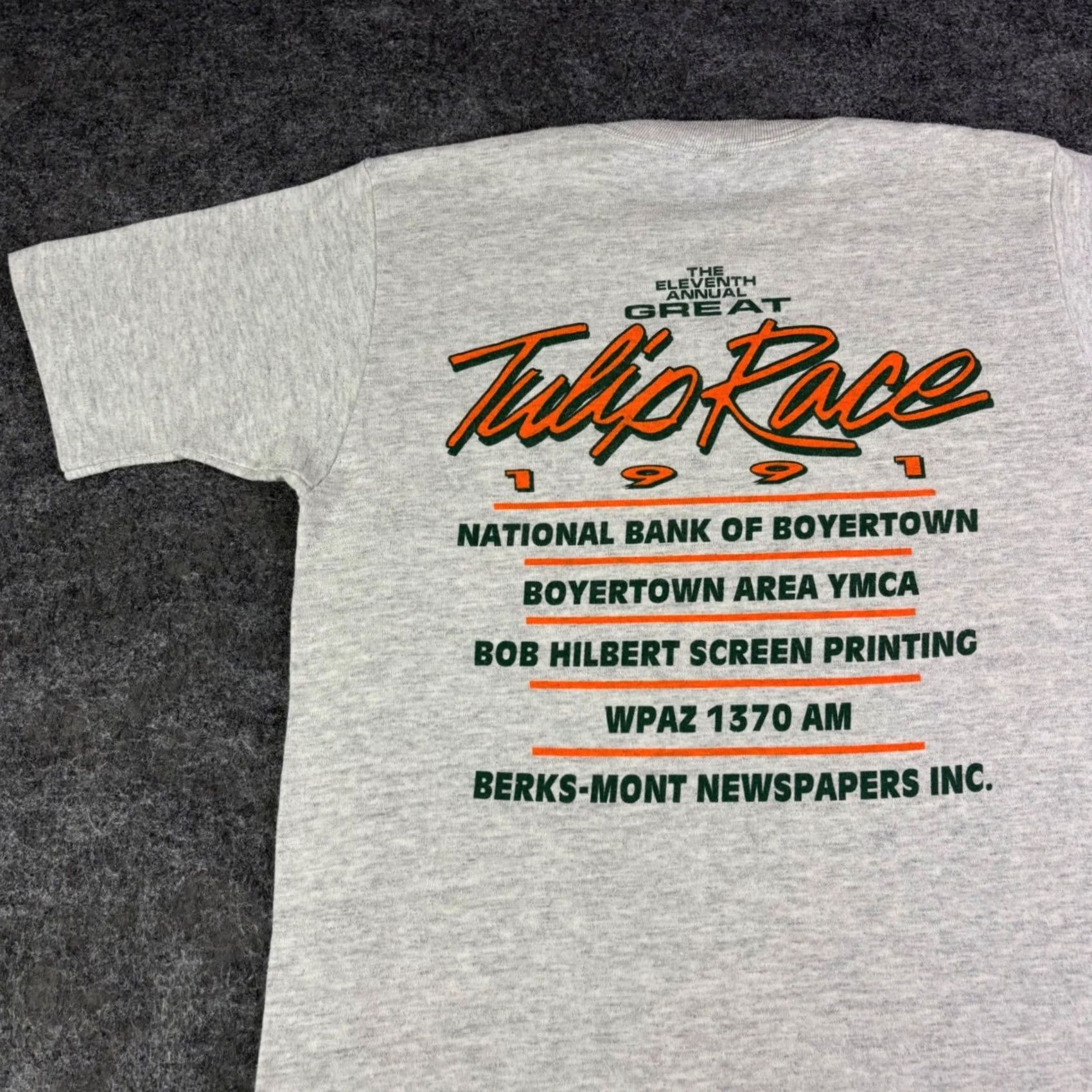 Jerzees VINTAGE 1991 Tulip Race T Shirt Mens Medium Gray Boyertown YMCA Jerzees USA Sportswear Graphic Tee Short Sleeve Size US M / EU 48-50 / 2 - 7 Thumbnail