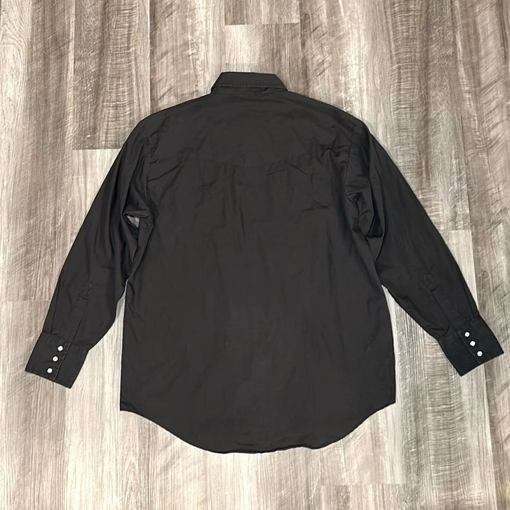 X-LARGE Plains Western Wear Long Sleeve Pearl Snap Button Black Large Mens L Shirt Size US L / EU 52-54 / 3 - 3 Thumbnail
