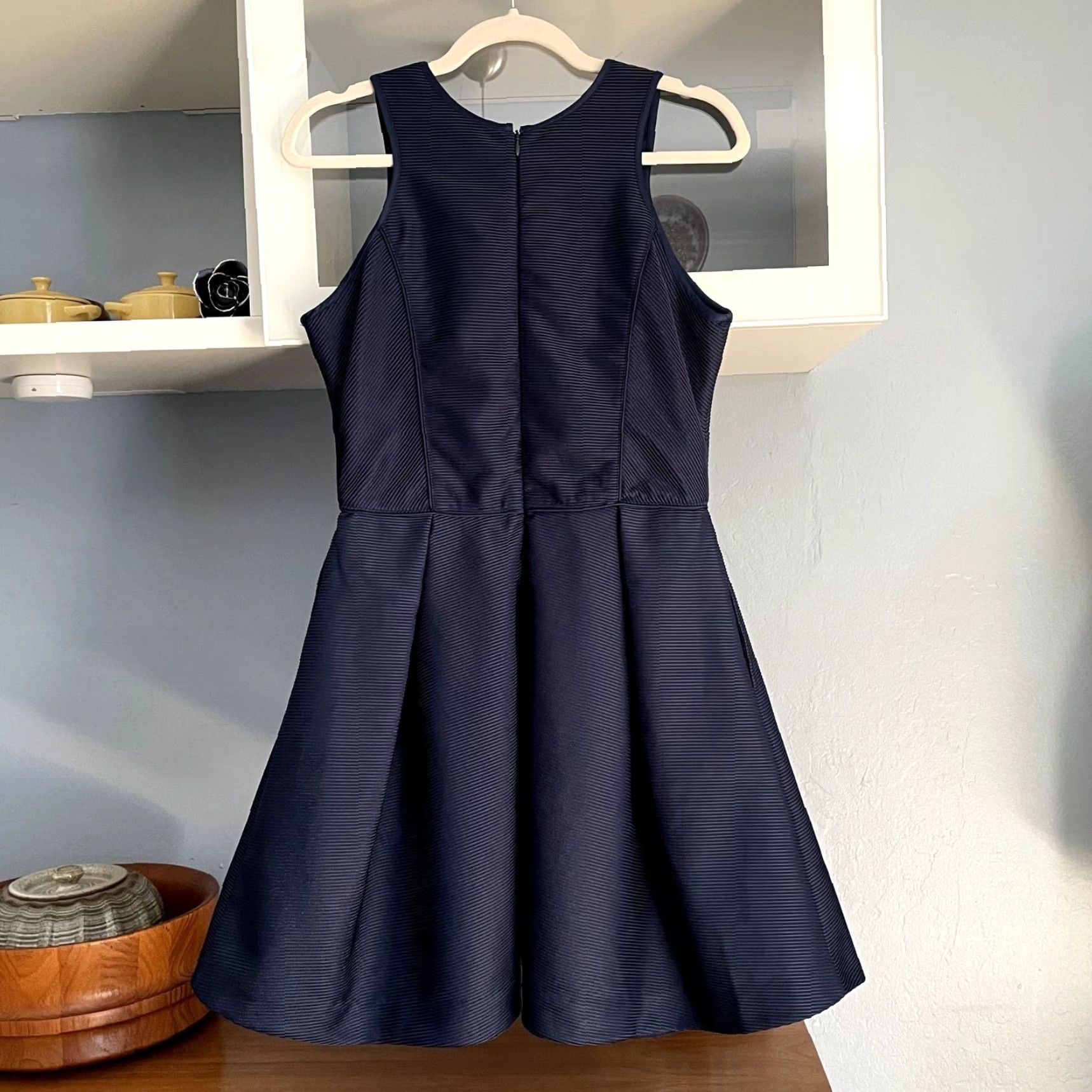 Maje Maje Dress Navy Blue Mini Sleeveless Pockets L Sz L Ribbed Fit & Flare Size L / US 10 / IT 46 - 4 Thumbnail