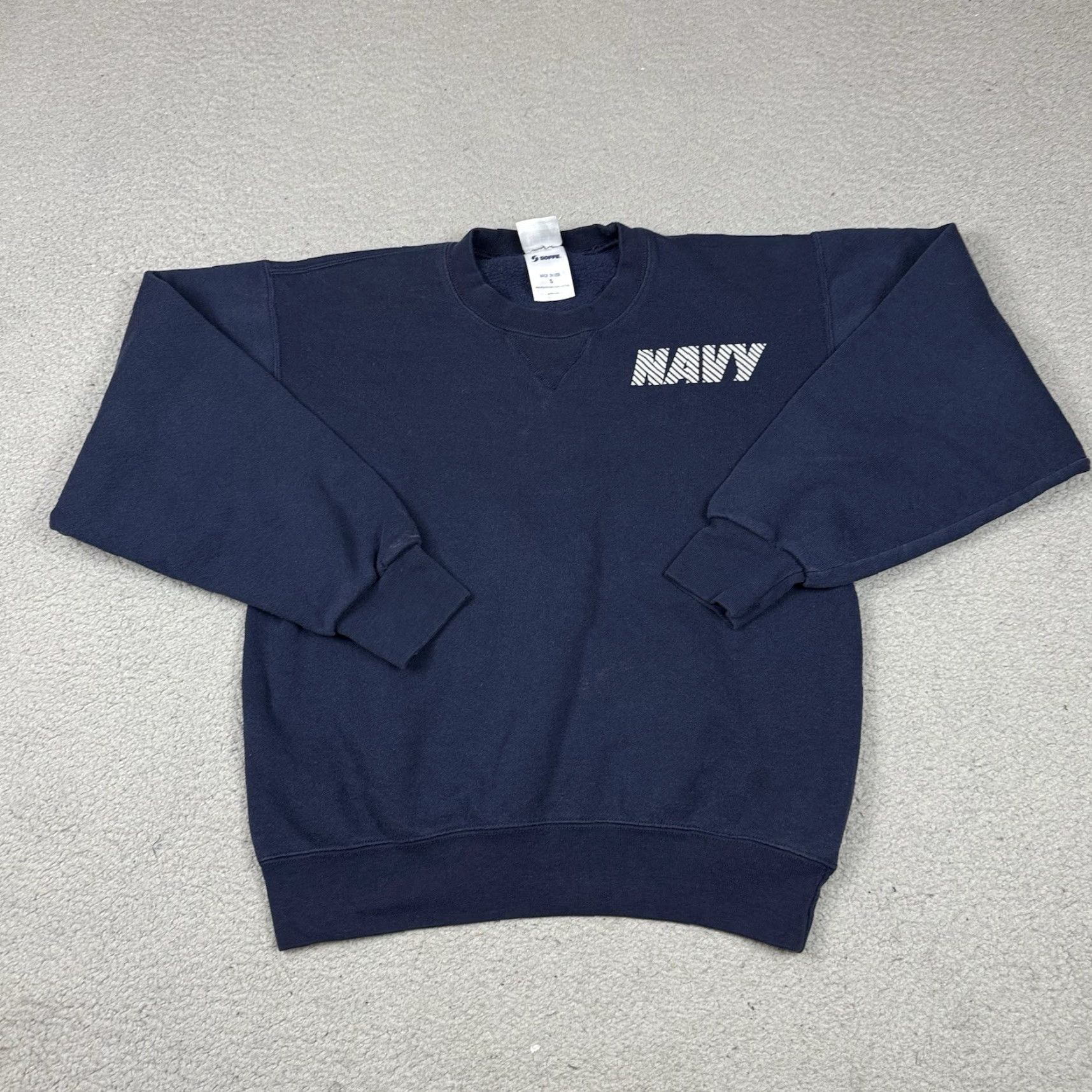 Soffe VINTAGE Soffe Navy Sweatshirt Mens Small Blue Military Issued Pullover Crew Neck Graphic Print 90s USA America Patriotic USA Navy | Sweatshirt | Mens Size US S / EU 44-46 / 1 - 3 Thumbnail