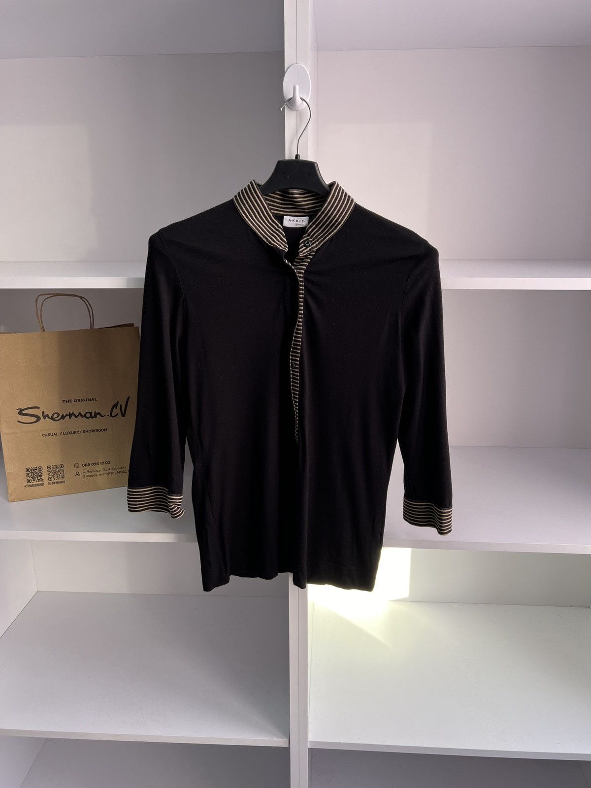 Akris × Designer × Vintage Vintage Akris Women’s Black Designer Blouse Size XL / US 12-14 / IT 48-50 - 2 Thumbnail